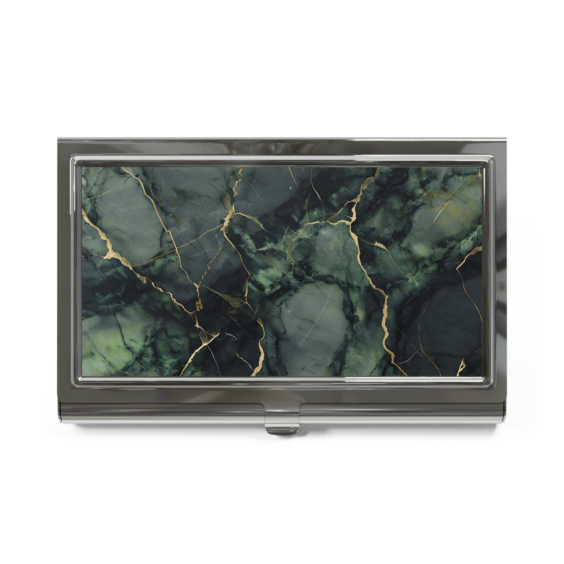 Verdant Vein Business Card Holder - Elegant Green Marble Texture with Gold Veining