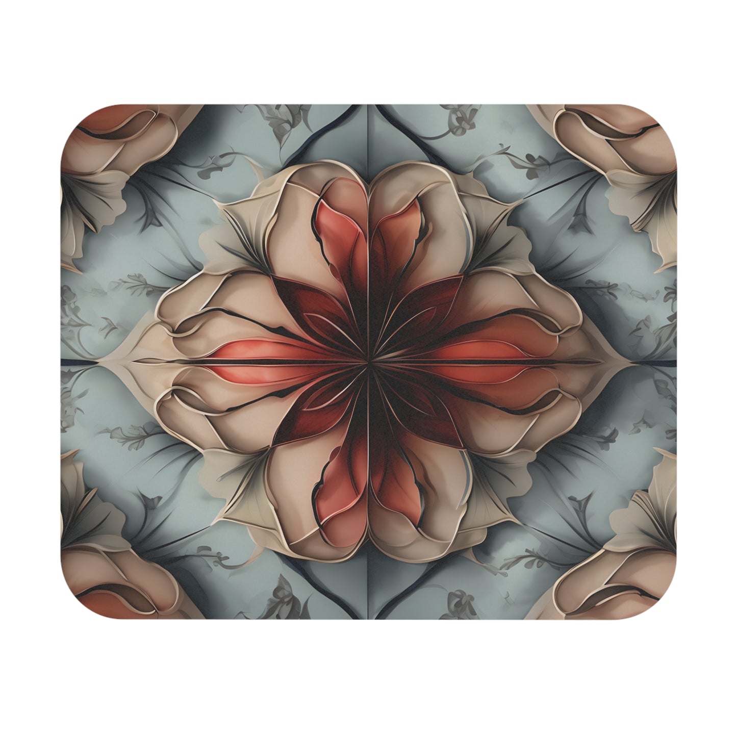 Ember Bloom mouse pad featuring bold red floral bloom artwork