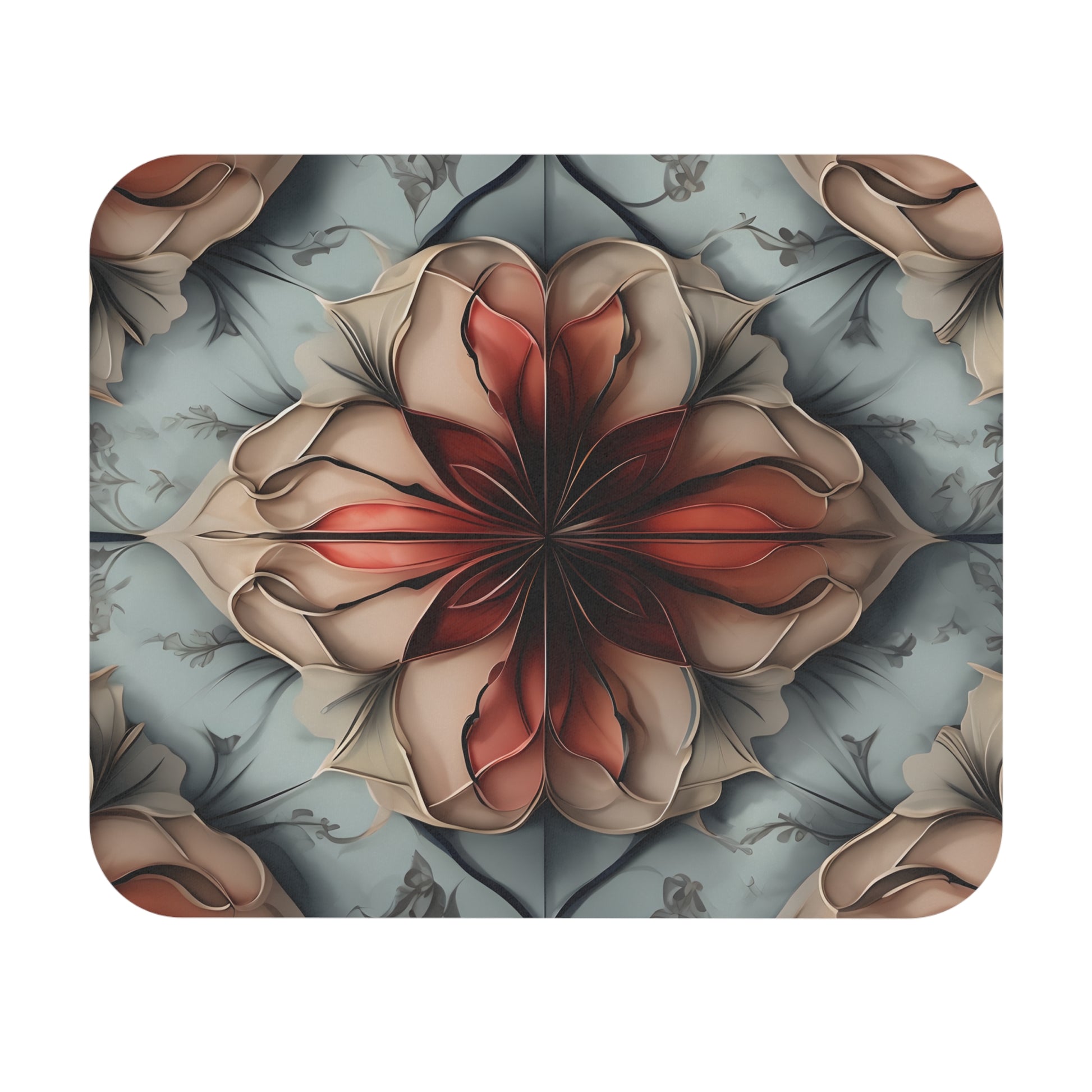 Ember Bloom mouse pad featuring bold red floral bloom artwork