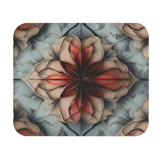Ember Bloom mouse pad featuring bold red floral bloom artwork