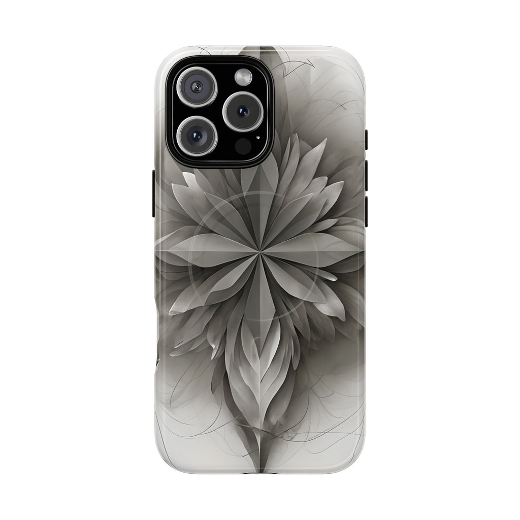 Silver Lotus - Elegant Monochrome Floral iPhone 16 Pro Max MagSafe Phone Case - Modern Lotus Design