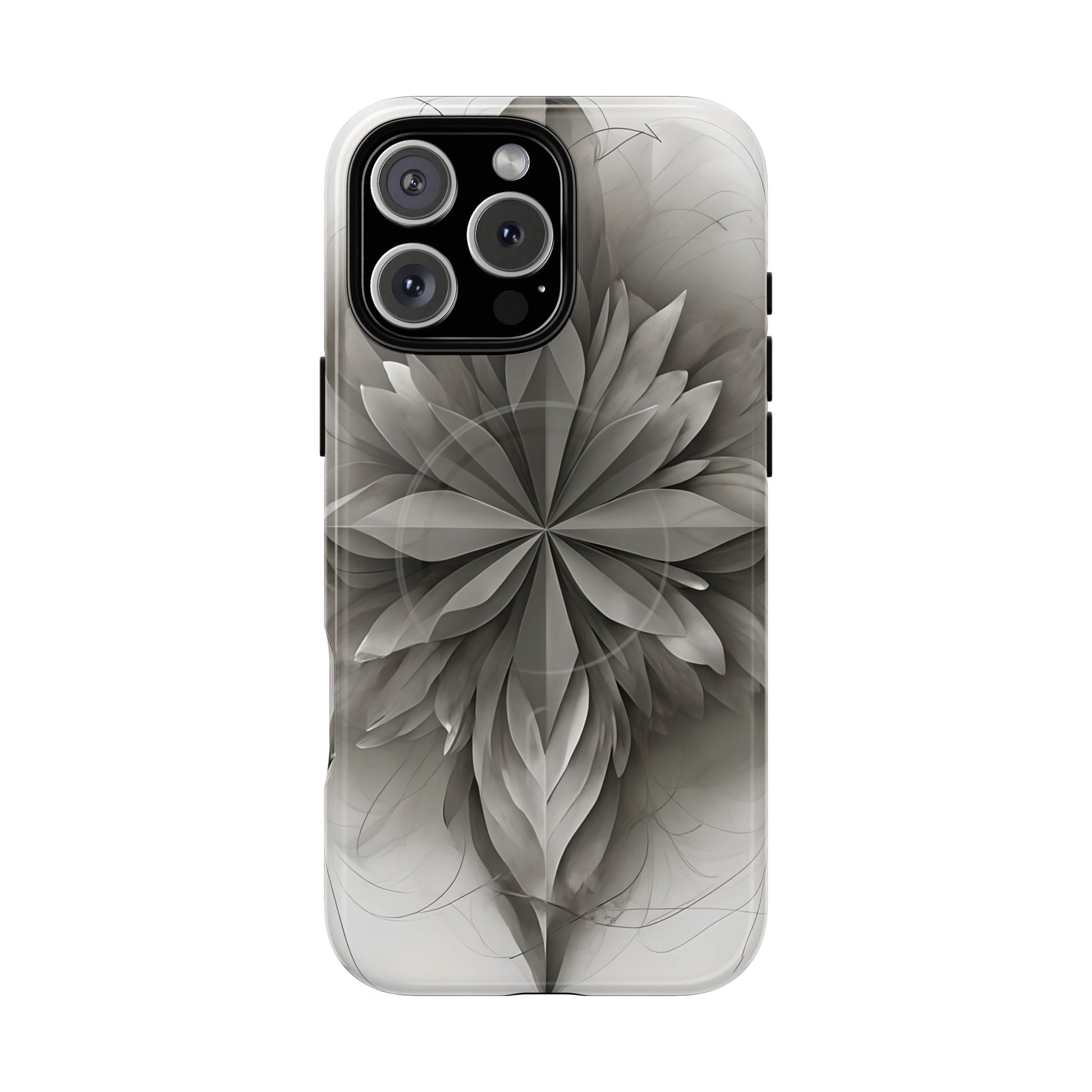 Silver Lotus - Elegant Monochrome Floral iPhone 16 Pro Max MagSafe Phone Case - Modern Lotus Design