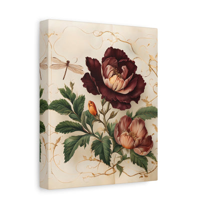 Vintage Burgundy Rose - Romantic Vertical Wall Art with Dark Florals