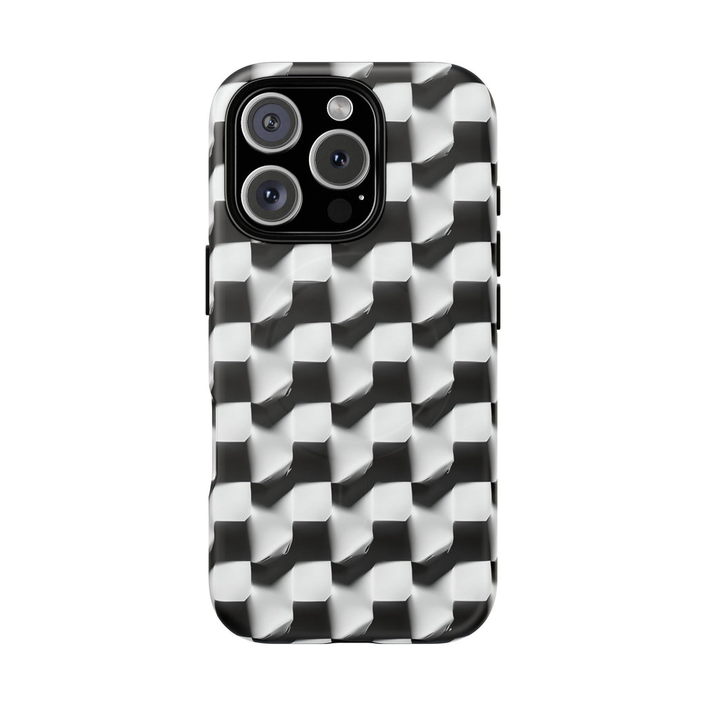 Monochrome Grid - iPhone 16 Pro MagSafe Phone Case - Bold, Modern Black & White Design