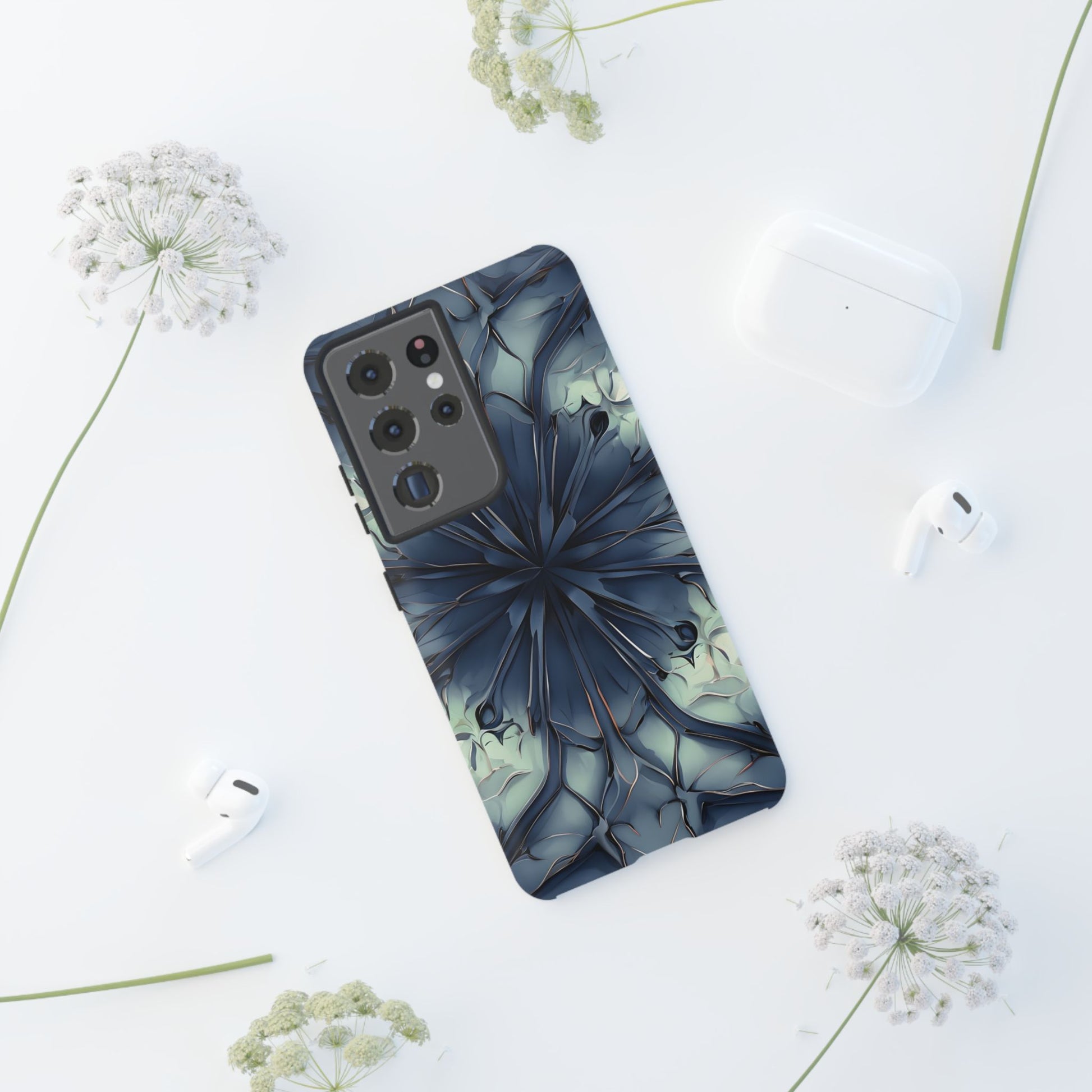 Indigo Mosaic - Artistic Kaleidoscope Collection Artistic Floral - Samsung Galaxy S21 Ultra Tough Phone Case - Bold Blue Symmetrical Design