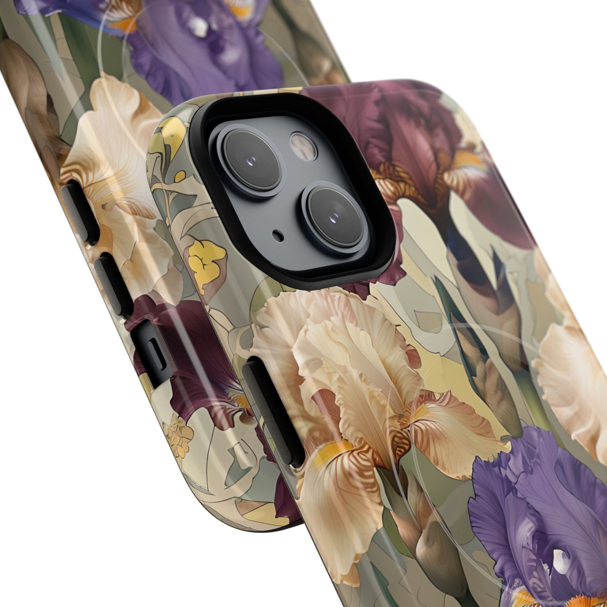 Iris Reverie - Elegant Painterly - iPhone 14 - MagSafe Compatible - Artistic Purple & Cream Iris Design