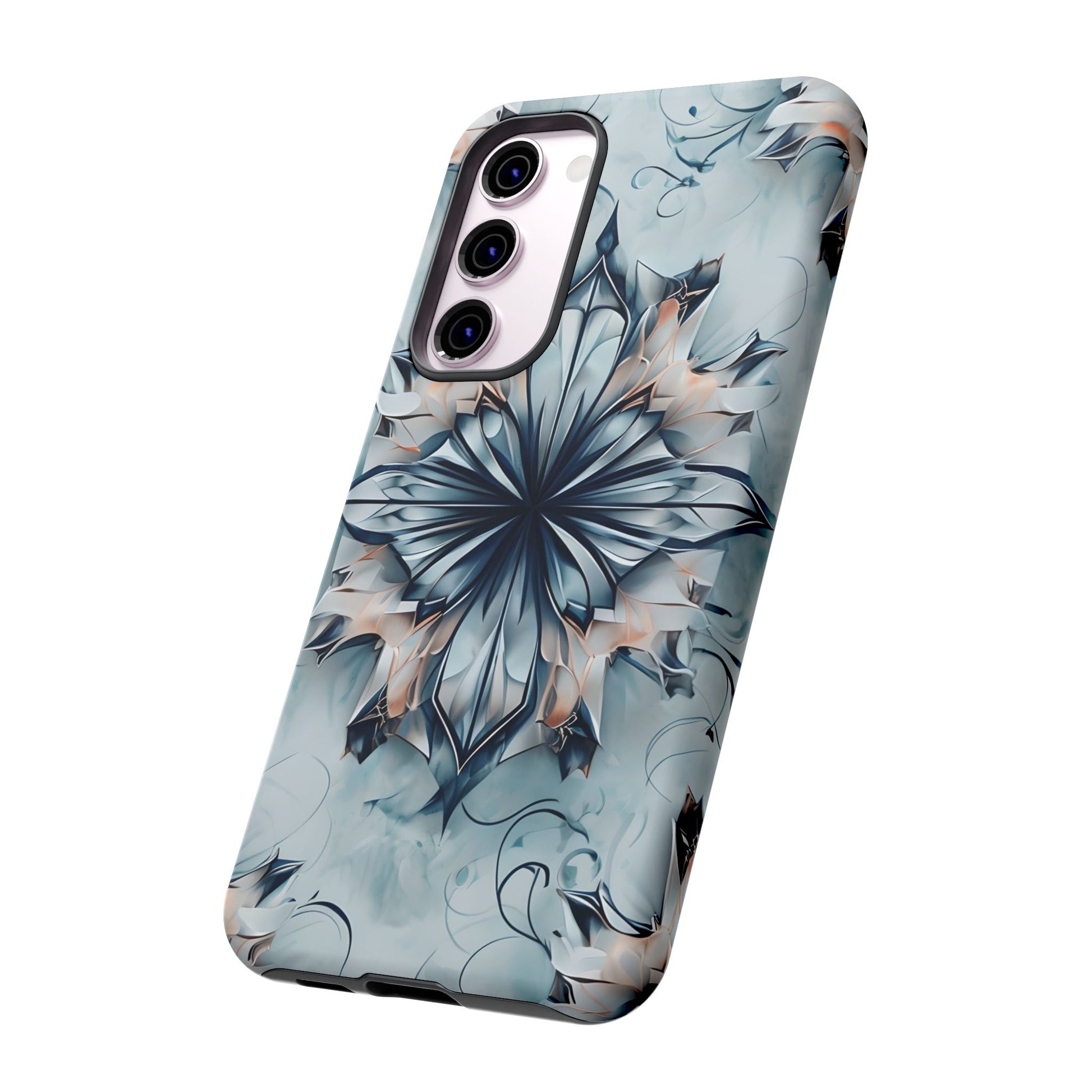 Indigo Mirage - Artistic Kaleidoscope Collection Artistic Floral - Samsung Galaxy S23 Plus Tough Phone Case - Bold Indigo Symmetrical Design