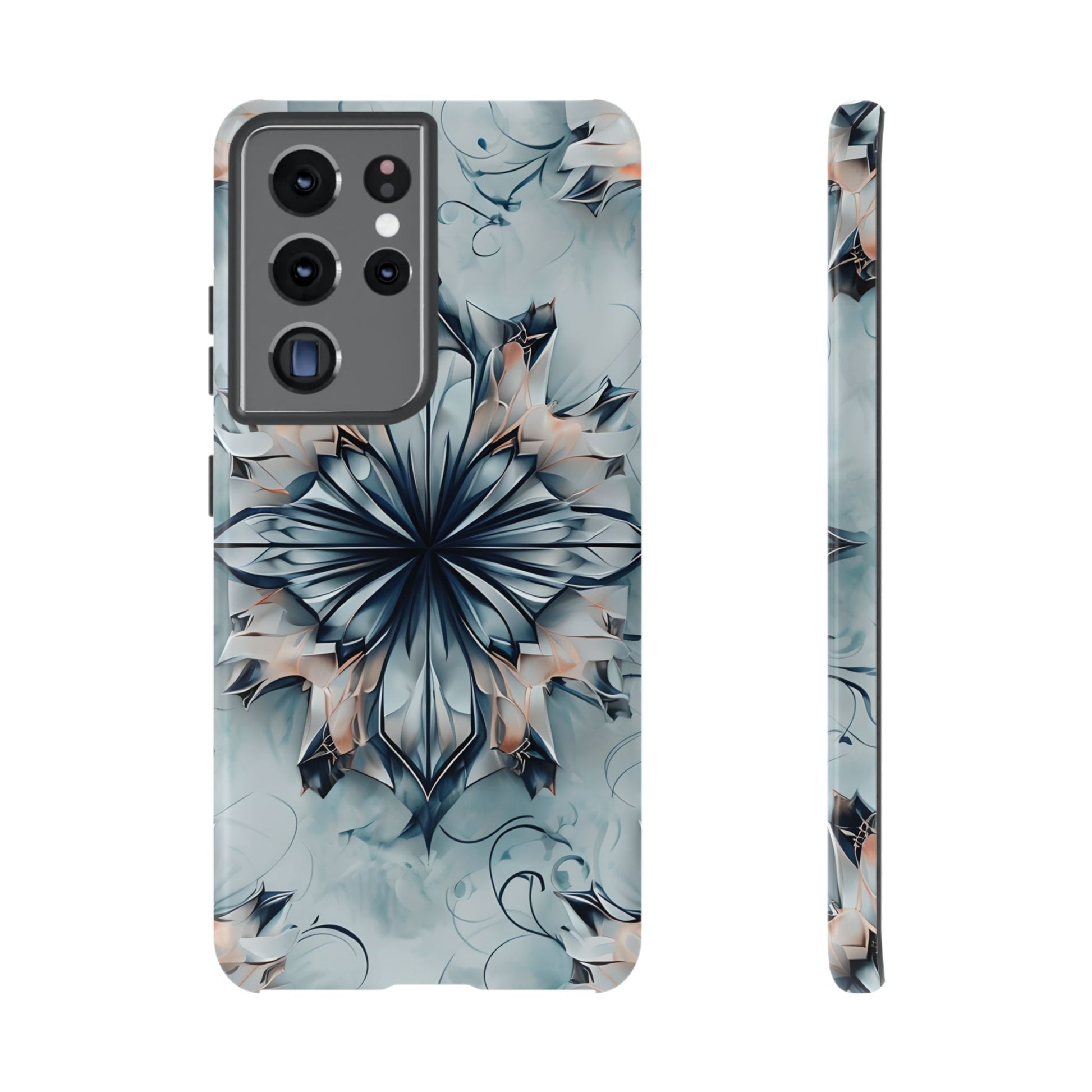 Indigo Mirage - Artistic Kaleidoscope Collection Artistic Floral - Samsung Galaxy S21 Ultra Tough Phone Case - Bold Indigo Symmetrical Design