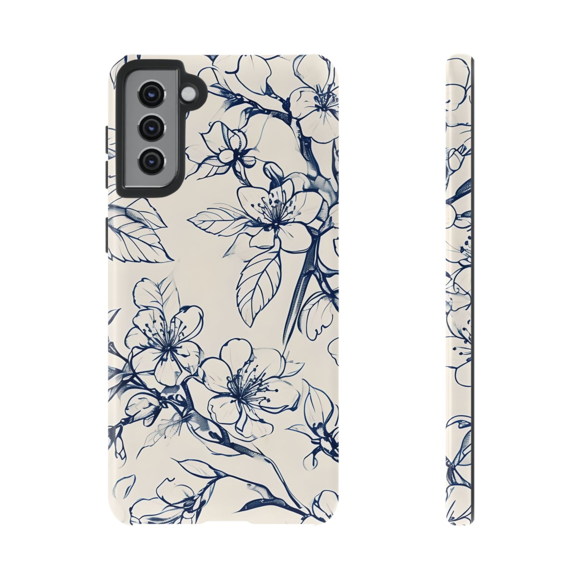 Blossom Sketch - Artistic Blue Floral Samsung Galaxy S21 Plus Tough Phone Case - Hand-Drawn Botanical Design