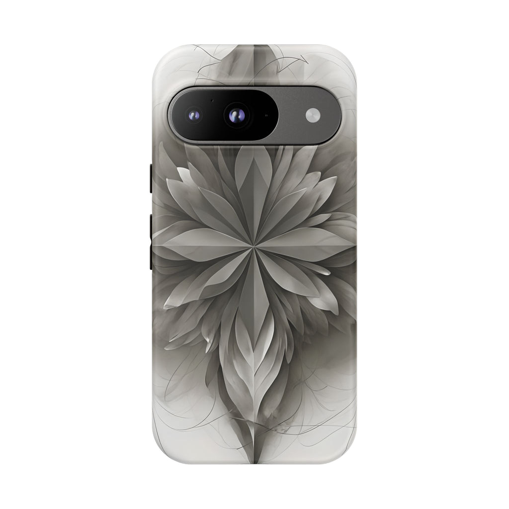 Silver Lotus - Elegant Monochrome Floral Google Pixel 9 Tough Phone Case - Modern Lotus Design