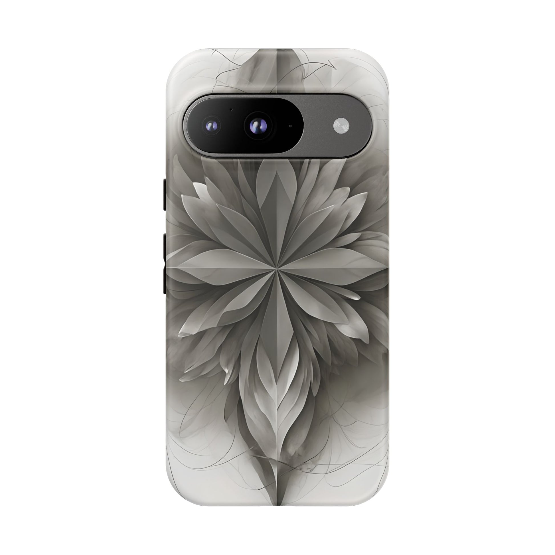 Silver Lotus - Elegant Monochrome Floral Google Pixel 9 Tough Phone Case - Modern Lotus Design