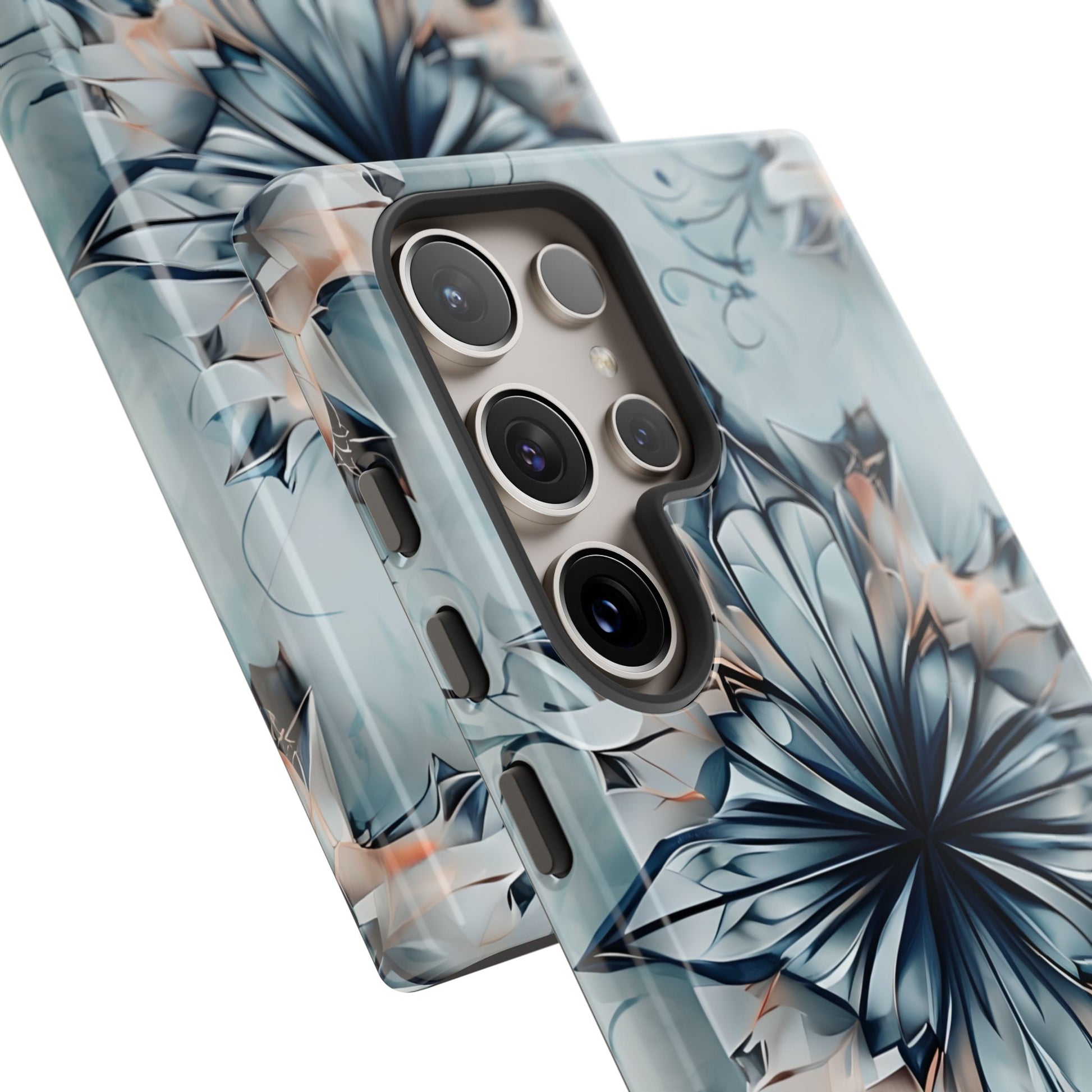 Indigo Mirage - Artistic Kaleidoscope Collection Artistic Floral - Samsung Galaxy S24 Ultra Tough Phone Case - Bold Indigo Symmetrical Design
