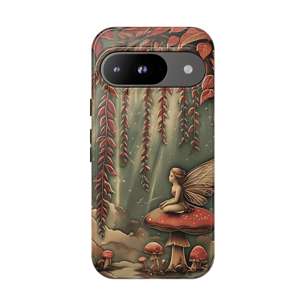 Willow Whisper - Tranquil Nature Art Google Pixel 9 Tough Phone Case - Serene Willow Tree & Meditative Figure Design