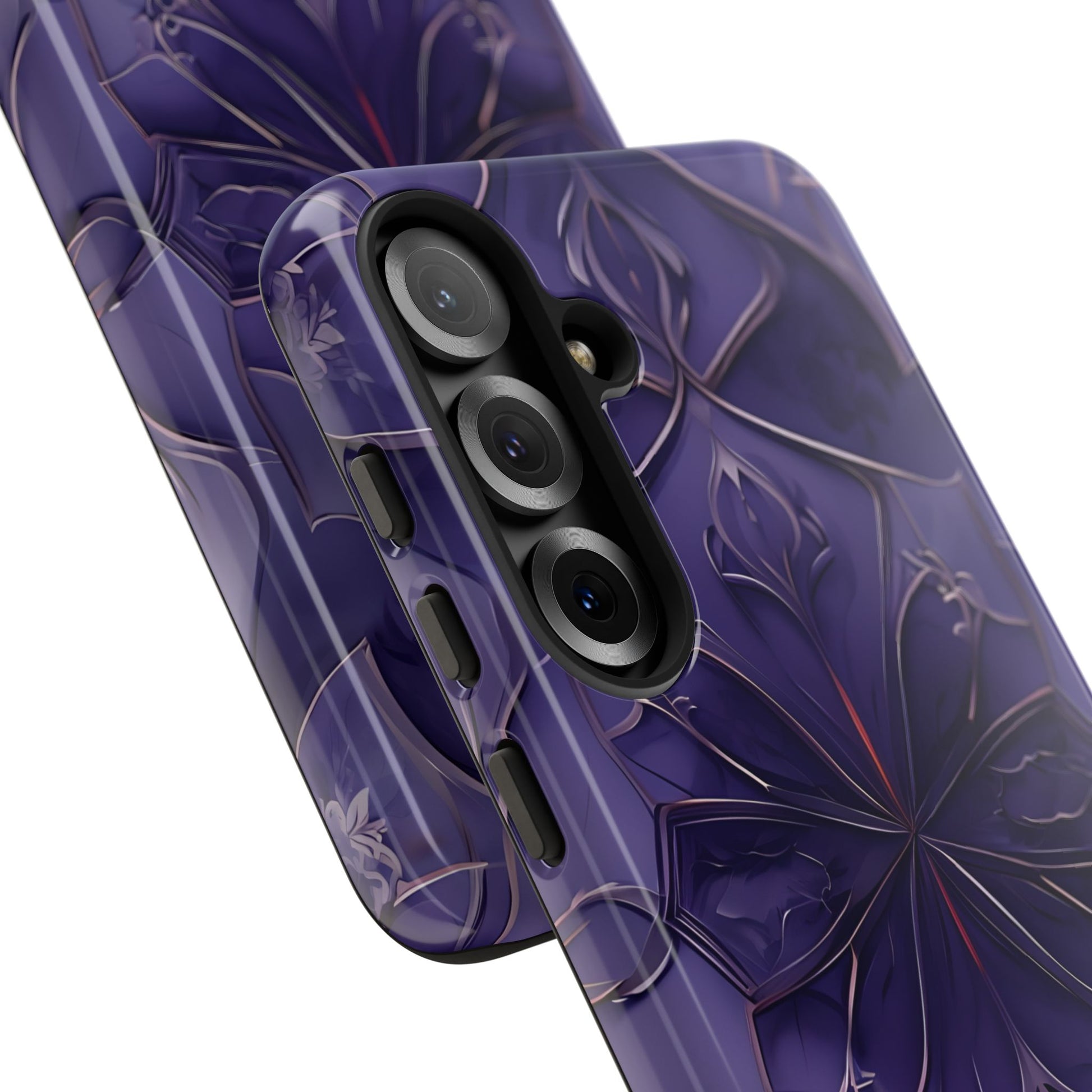 Violet Nebula - Kaleidoscope Collection Artistic Floral Burst - Samsung Galaxy S25 Plus Tough Phone Case - Bold Purple Symmetrical Design