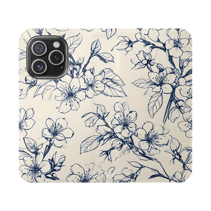 Blossom Sketch - Minimalist Floral Flip Phone Case for iPhone