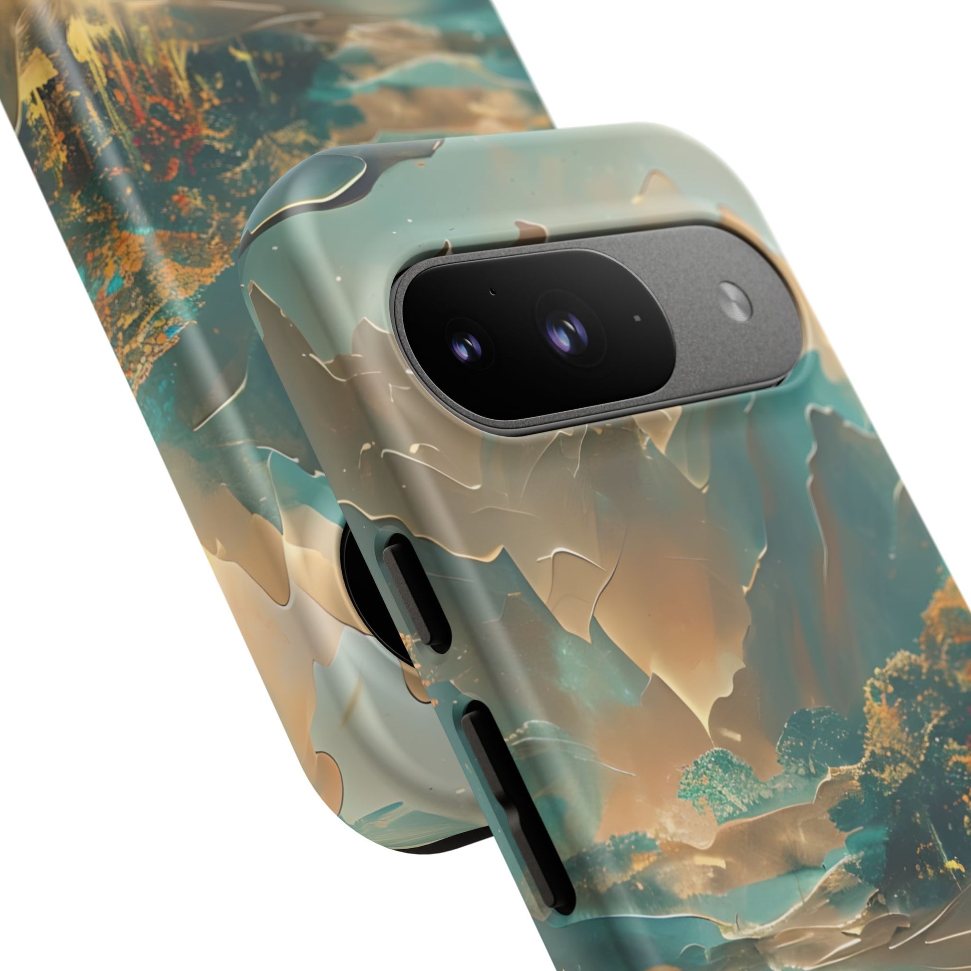 Misty Horizon - Serene Landscape Art Google Pixel 9 Tough Phone Case - Tranquil Mountain & Lake Design