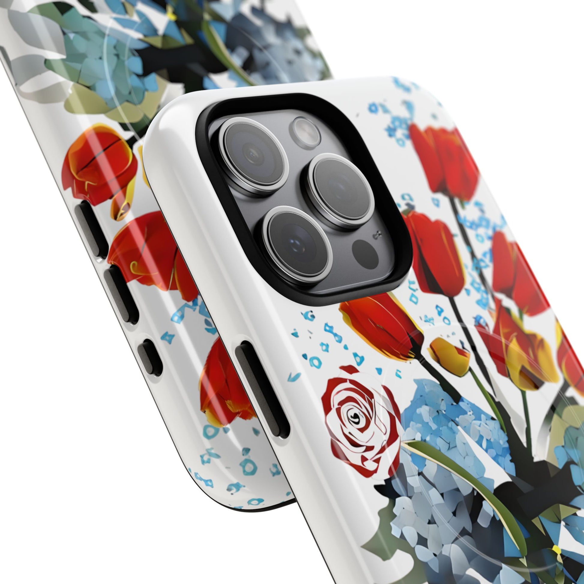 Bouquet Brilliance - Artistic Floral iPhone 15 Pro Max MagSafe Phone Case - Vibrant Tulip, Rose & Hydrangea Design