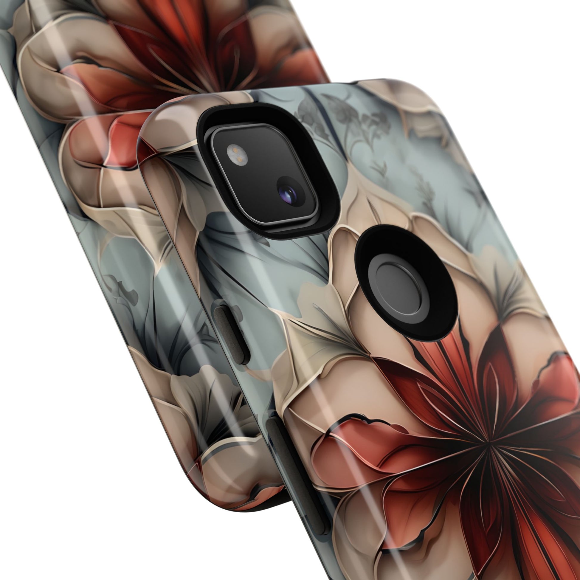 Ember Bloom - Kaleidoscope Collection Artistic Floral - Google Pixel 4a Tough Phone Case - Fiery Symmetrical Design