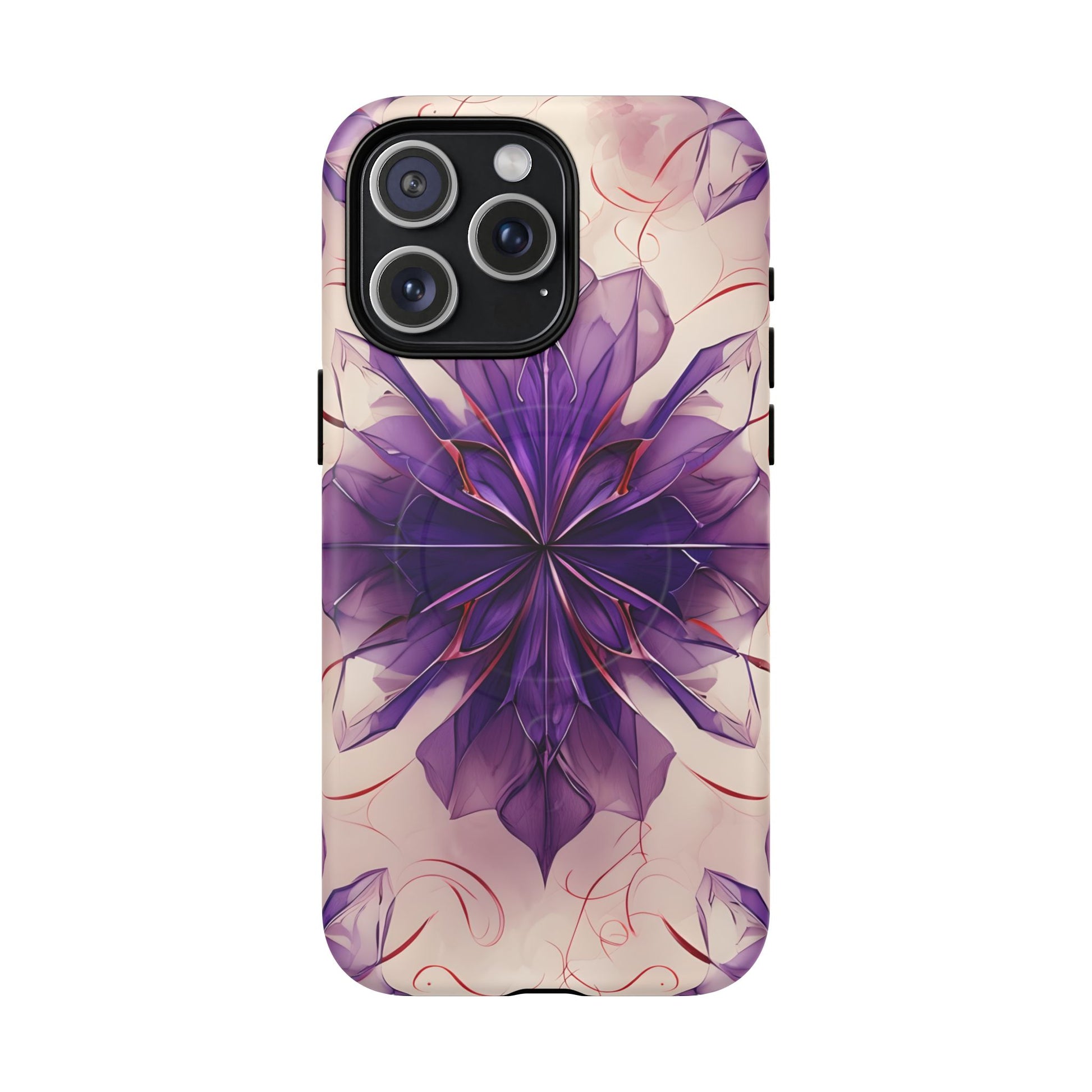 Violet Reverie - Kaleidoscope Collection Artistic Floral Burst - iPhone 15 Pro Max MagSafe Phone Case - Bold Purple Symmetrical Design