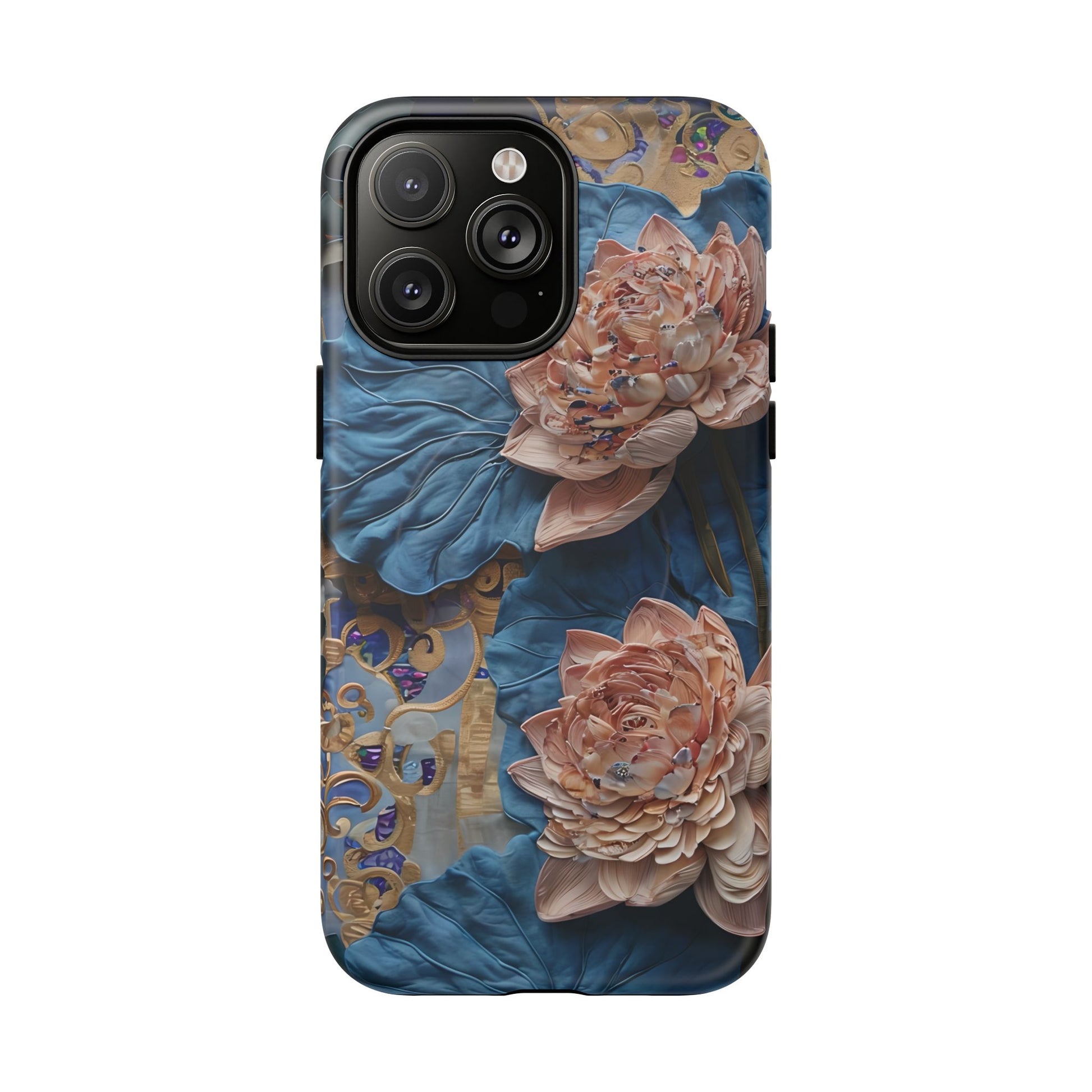 Peony Midnight Tapestry - iPhone 14 Pro Max - MagSafe Compatible - Elegant Blue & Blush Artful Phone Cover
