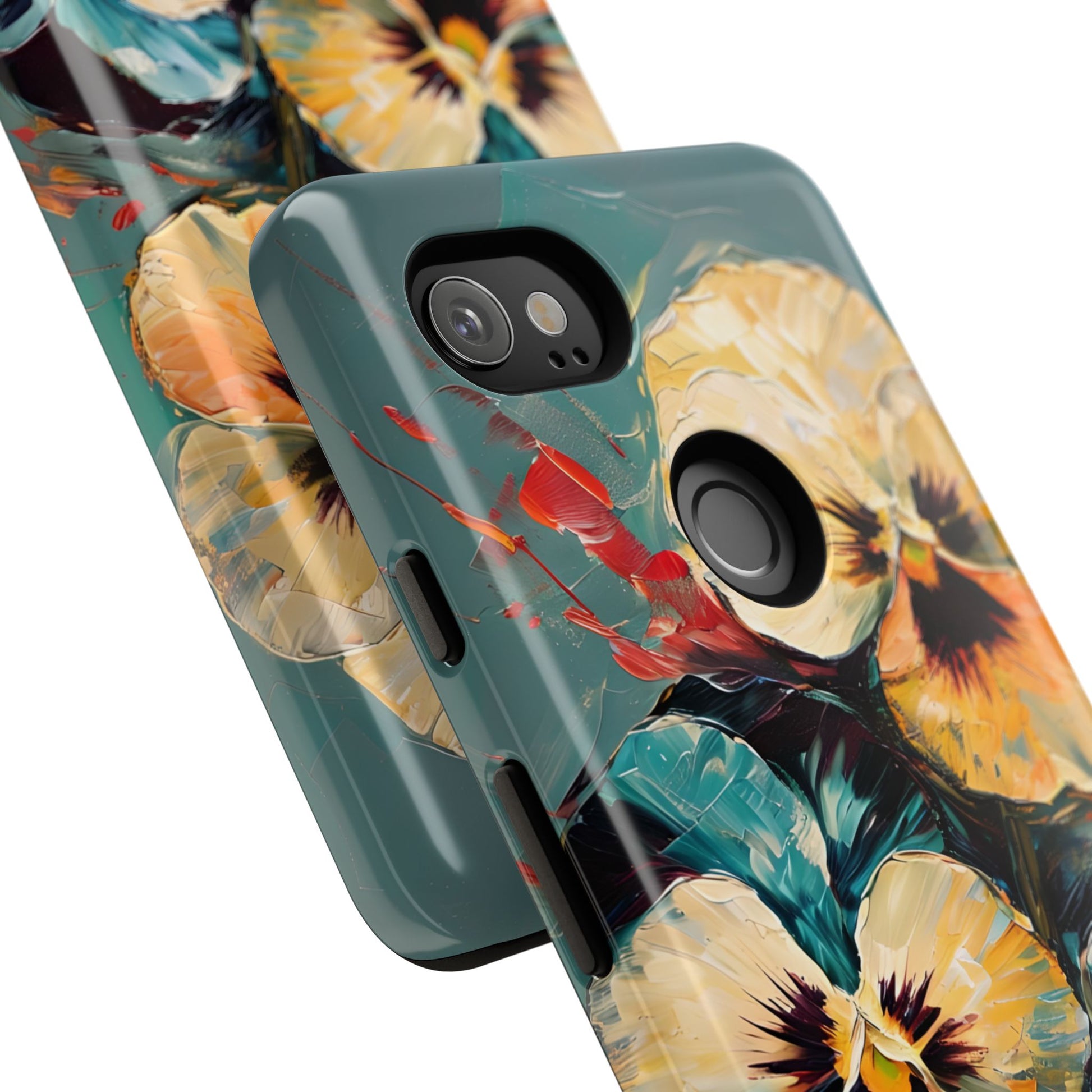 Golden Pansy Cascade Tough Case for Google Pixel 2XL - Floral Artistic Shockproof Cover, Elegant Protective Phone Case