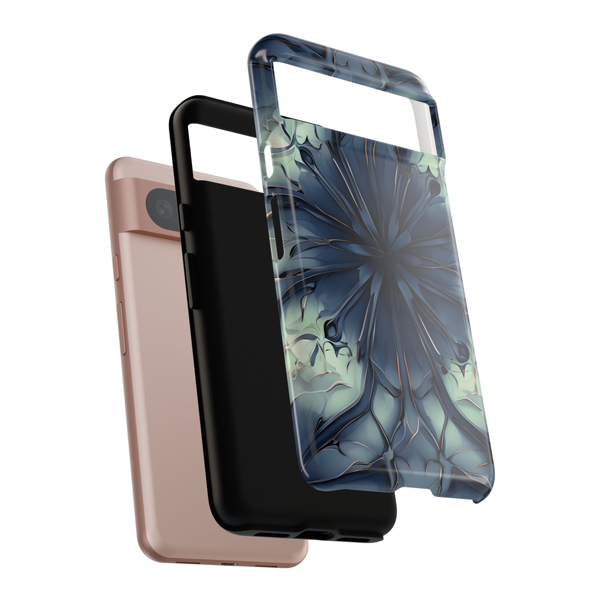 Indigo Mosaic - Artistic Kaleidoscope Collection Artistic Floral - Google Pixel 8 Tough Phone Case - Bold Blue Symmetrical Design