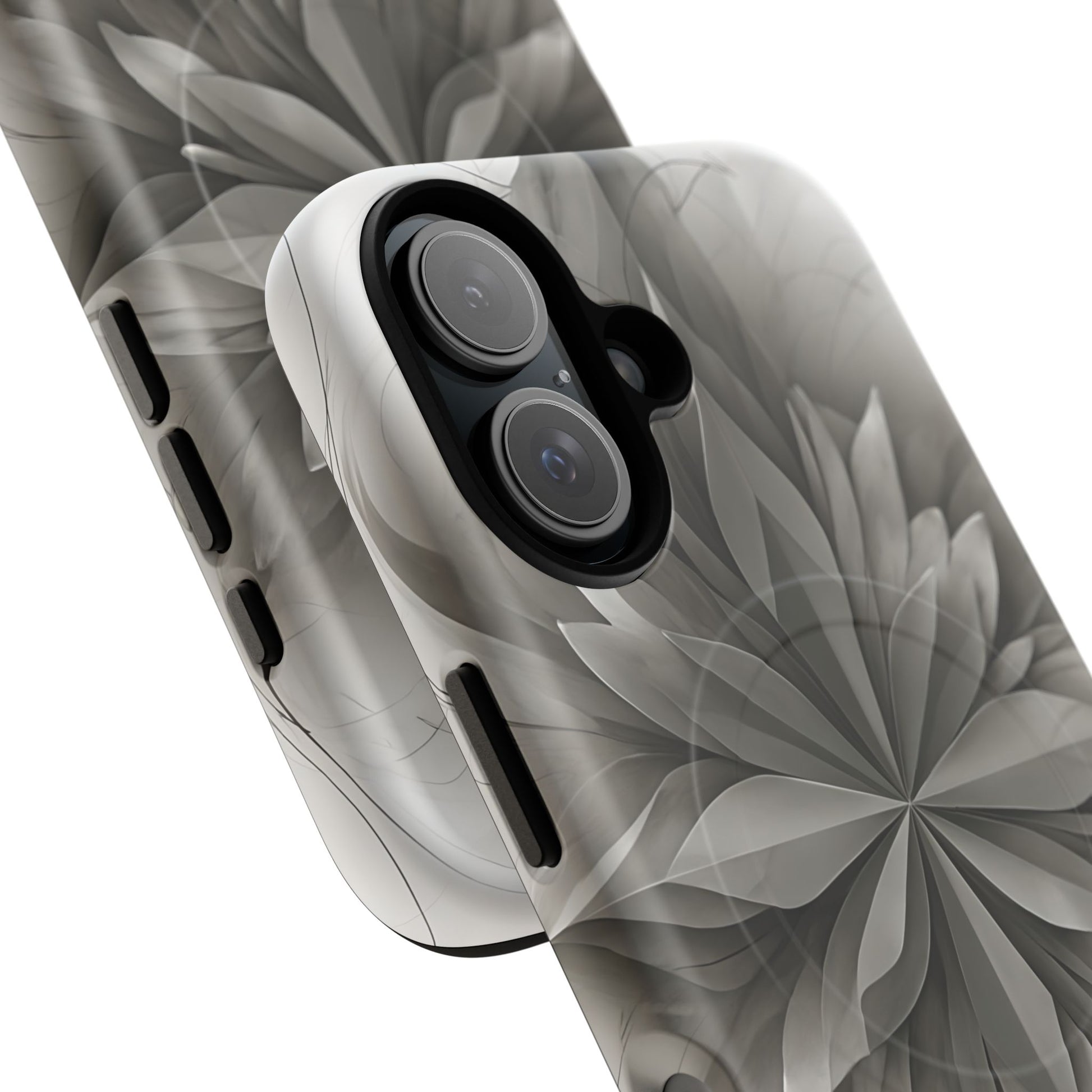 Silver Lotus - Elegant Monochrome Floral iPhone 16 MagSafe Phone Case - Modern Lotus Design