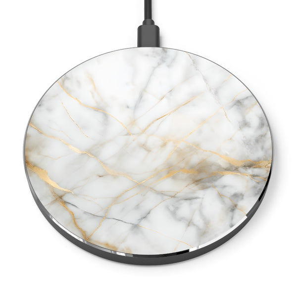 Golden Vein Marble Qi Wireless Charger - 10W Fast Charging Pad for iPhone 15/16 - MagSafe Compatible Modern Design