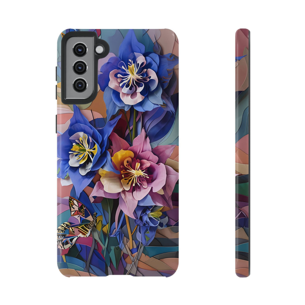 Blue Columbine Carnivale - Artistic Floral & Butterfly Samsung S21 Plus Tough Phone Case - Vibrant Botanical Design