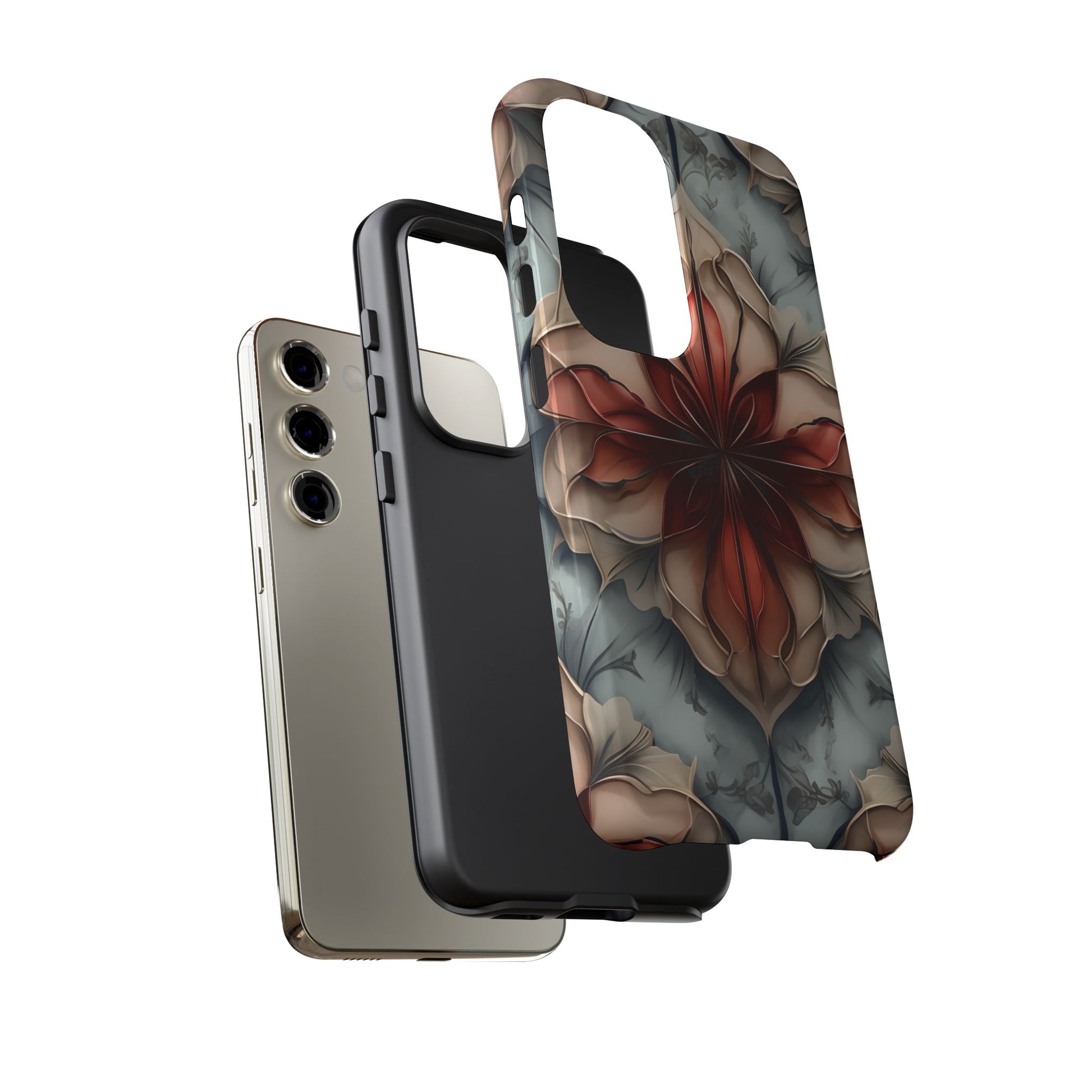 Ember Bloom - Kaleidoscope Collection Artistic Floral - Samsung Galaxy S23 Tough Phone Case - Fiery Symmetrical Design