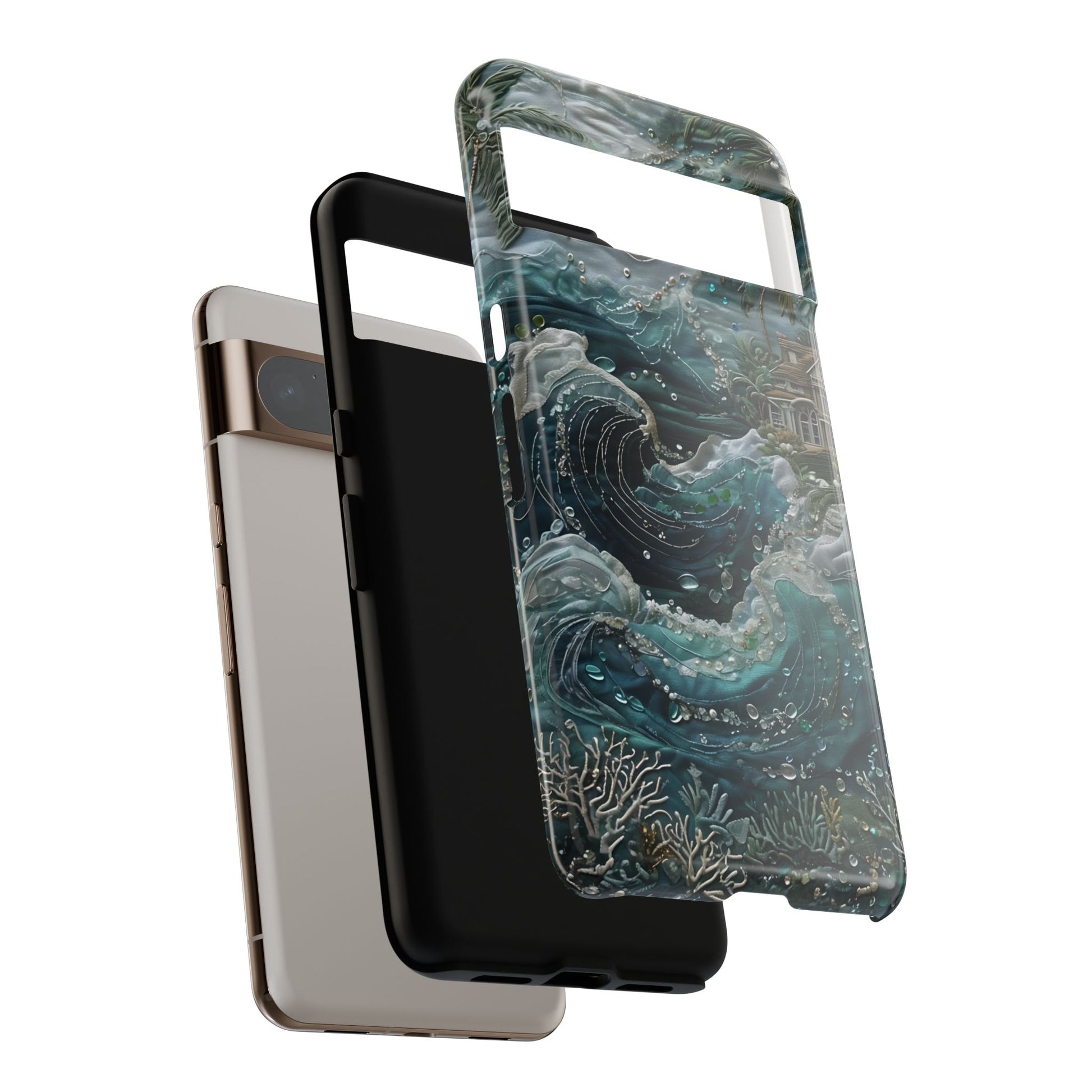 Tropical Midnight Wave shockproof dual layer Google Pixel phone case with ocean wave design