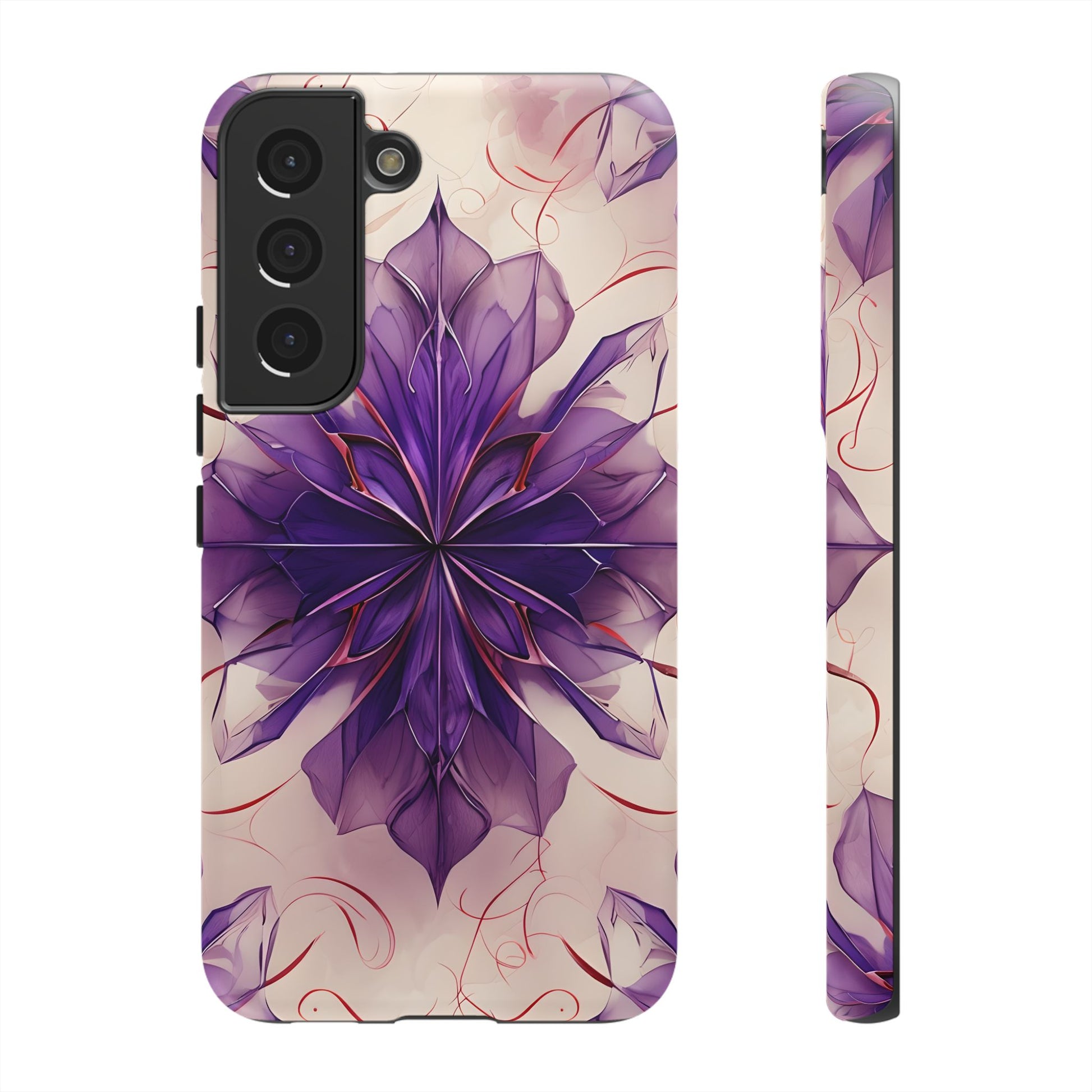 Violet Reverie - Kaleidoscope Collection Artistic Floral Burst - Samsung Galaxy S22 Tough Phone Case - Bold Purple Symmetrical Design