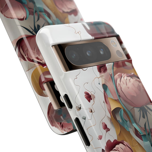 Blushing Peony Veil pink peony watercolor floral Google Pixel phone case angled view