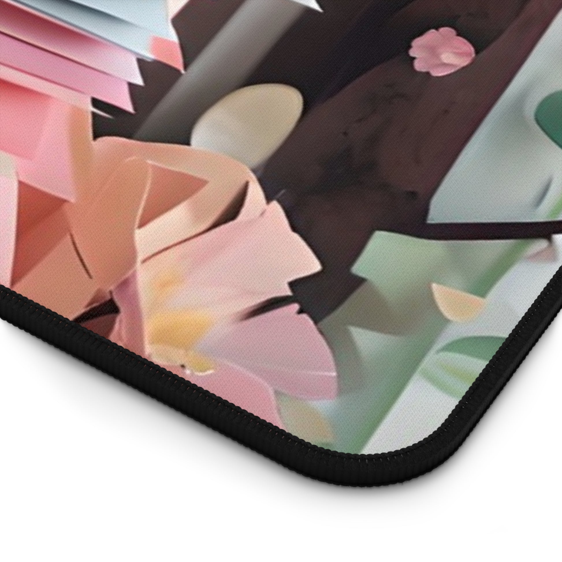 Close-up of A Good Night's Sleep desk mat showing detailed layered fabric-inspired pattern