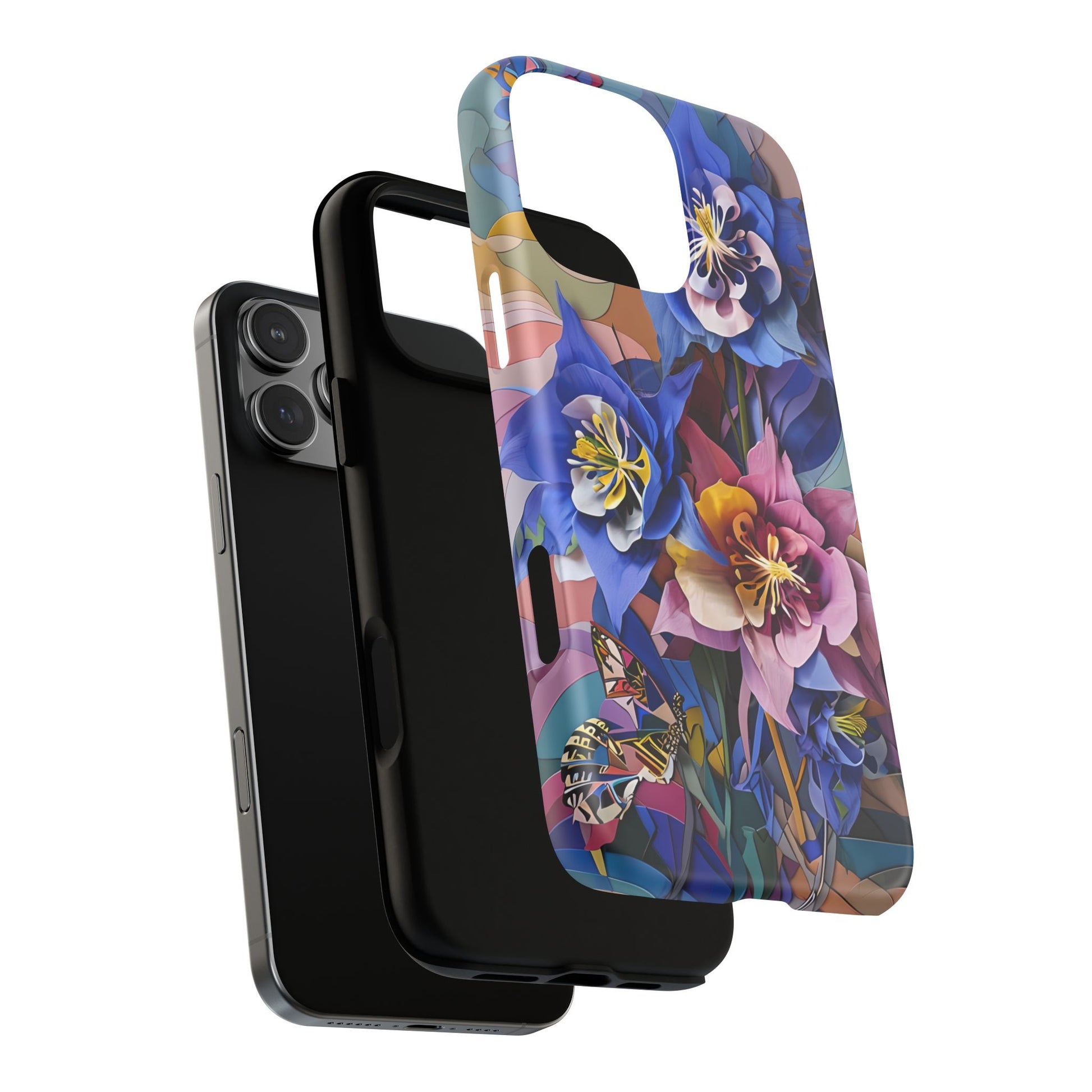 Blue Columbine Carnivale - Artistic Floral & Butterfly iPhone 16 Pro Max MagSafe Phone Case - Vibrant Botanical Design