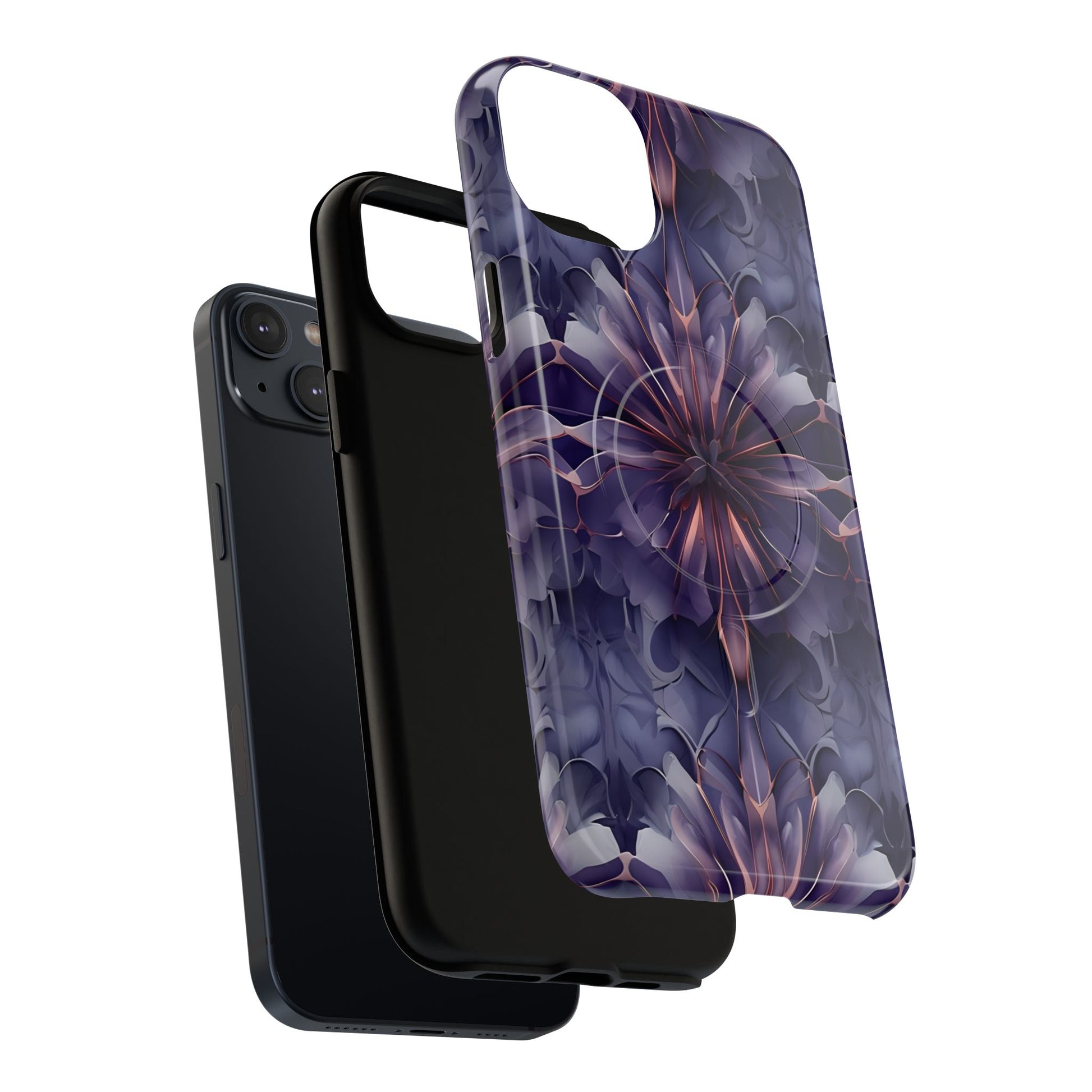Dual-layer Twilight Tapestry iPhone MagSafe case showing shock absorbing protection