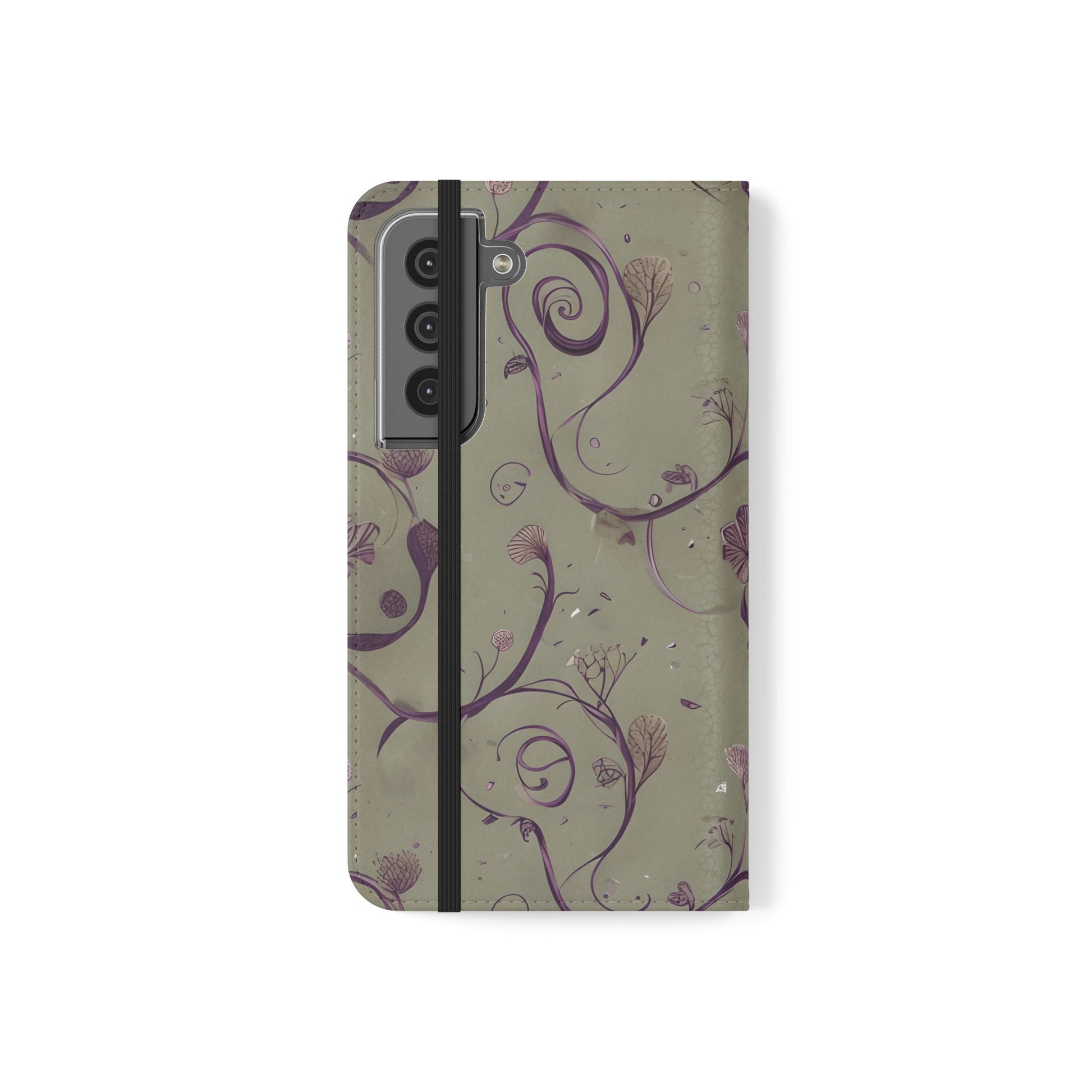 Twilight Thistle Bloom Wallet Phone Case - Elegant Purple Floral Vine Flip Cover for Samsung Galaxy S22