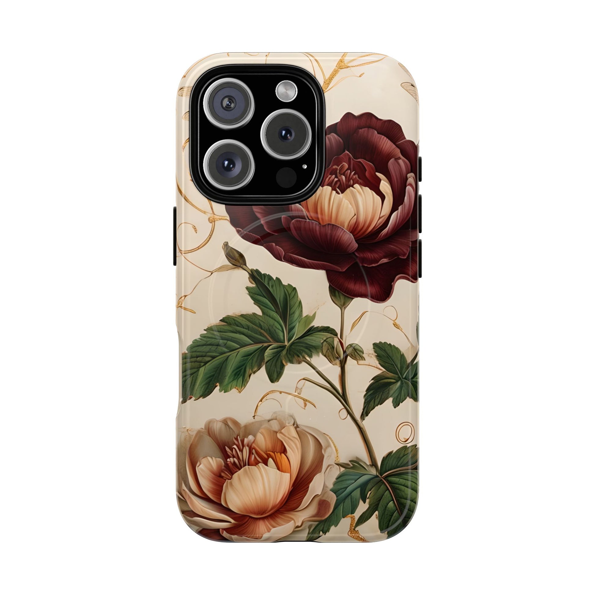Vintage Burgundy Rose - Elegant Floral iPhone 16 Pro MagSafe Phone Case - Classic Rose Design