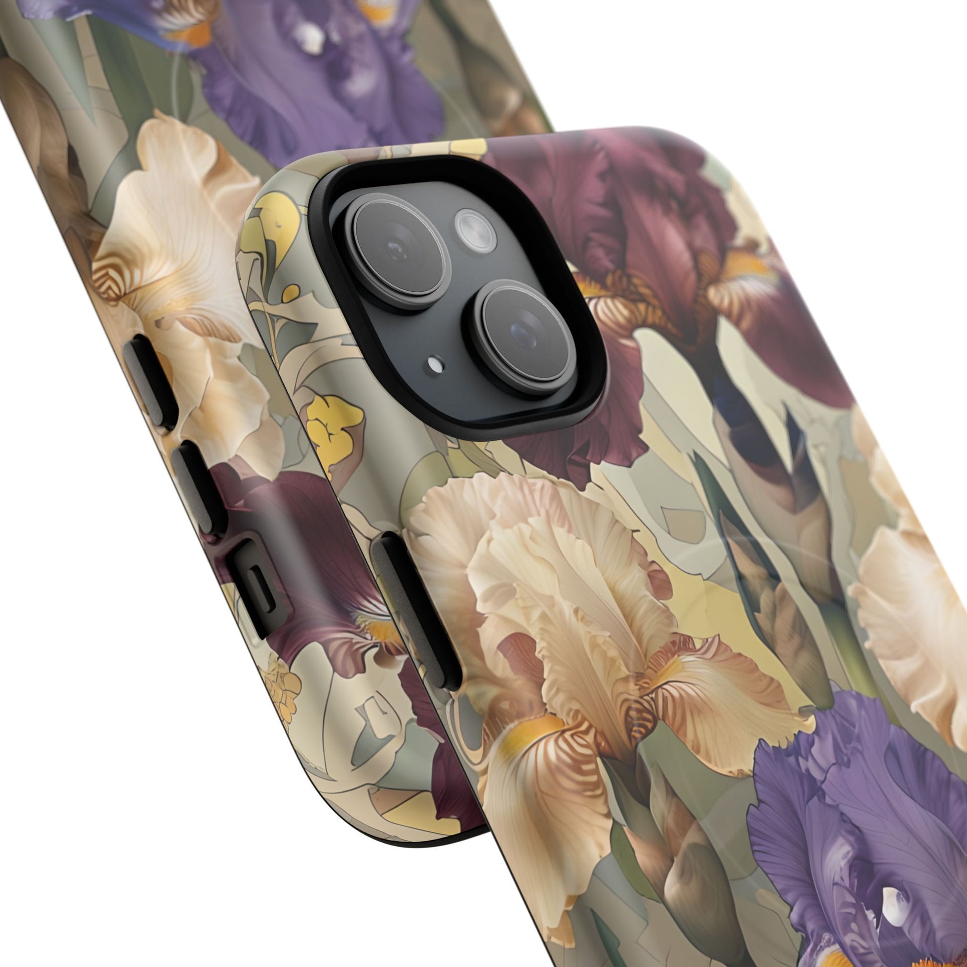Iris Reverie - Elegant Painterly - iPhone 15 Plus - MagSafe Compatible - Artistic Purple & Cream Iris Design