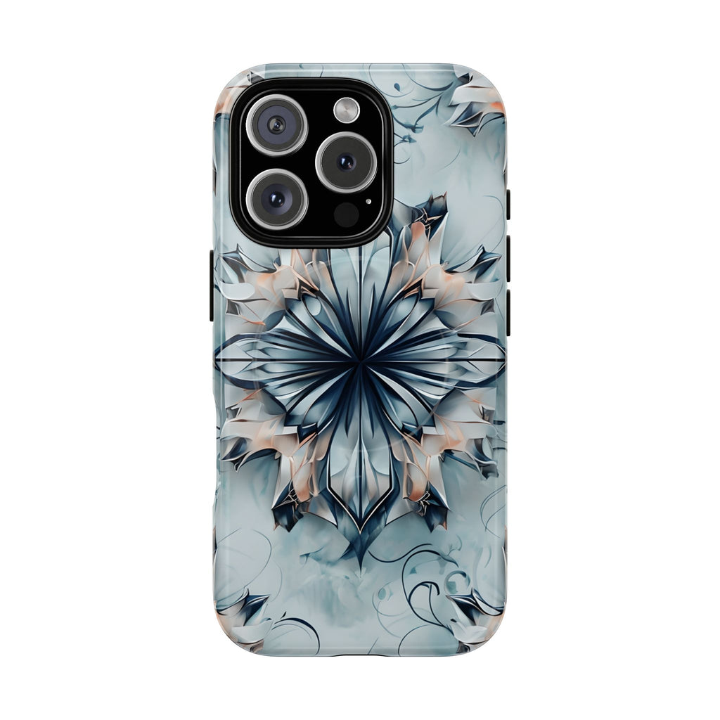 Indigo Mirage - Artistic Kaleidoscope Collection Artistic Floral - iPhone 16 Pro MagSafe Phone Case -Bold Indigo Symmetrical Design