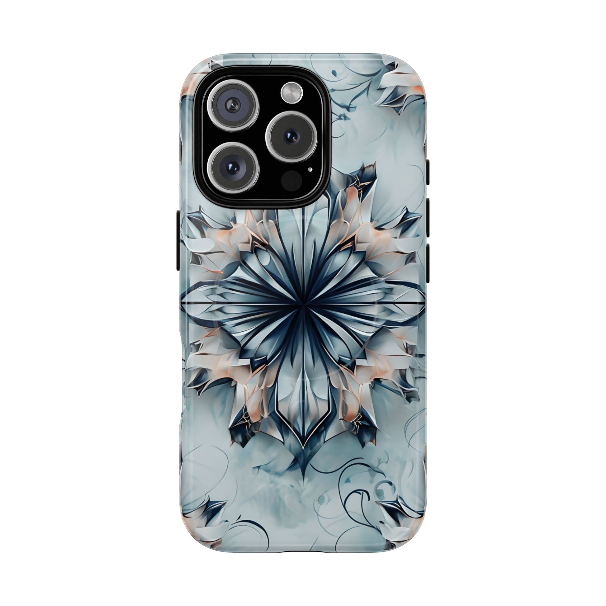 Indigo Mirage - Artistic Kaleidoscope Collection Artistic Floral - iPhone 16 Pro MagSafe Phone Case -Bold Indigo Symmetrical Design