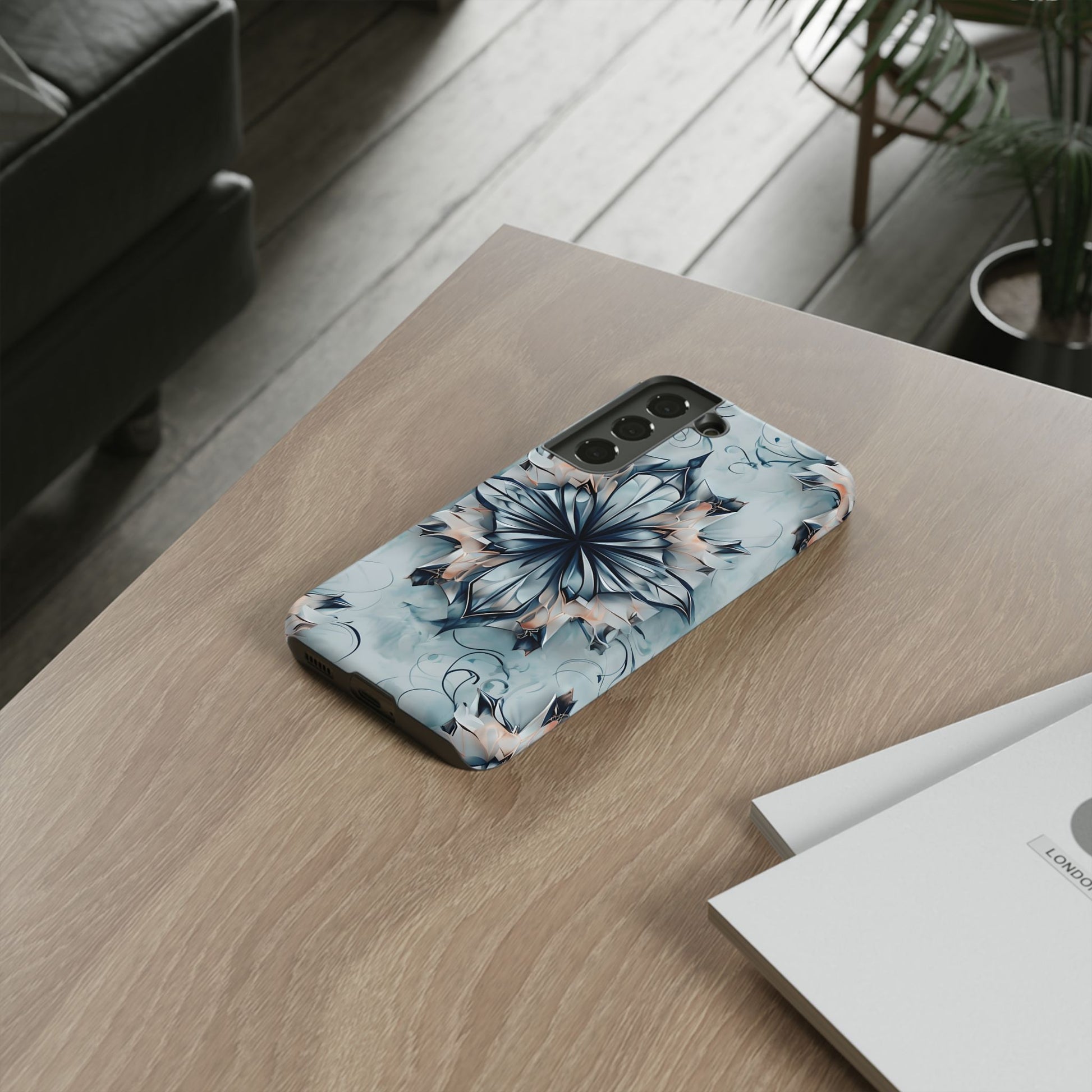 Indigo Mirage - Artistic Kaleidoscope Collection Artistic Floral - Samsung Galaxy S22 Tough Phone Case - Bold Indigo Symmetrical Design