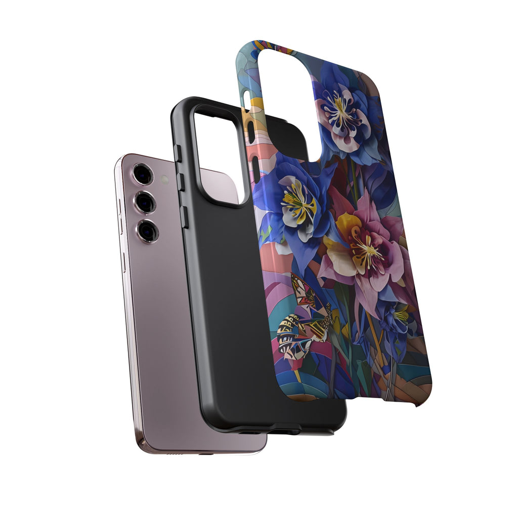 Blue Columbine Carnivale - Artistic Floral & Butterfly Samsung S23 Plus Tough Phone Case - Vibrant Botanical Design