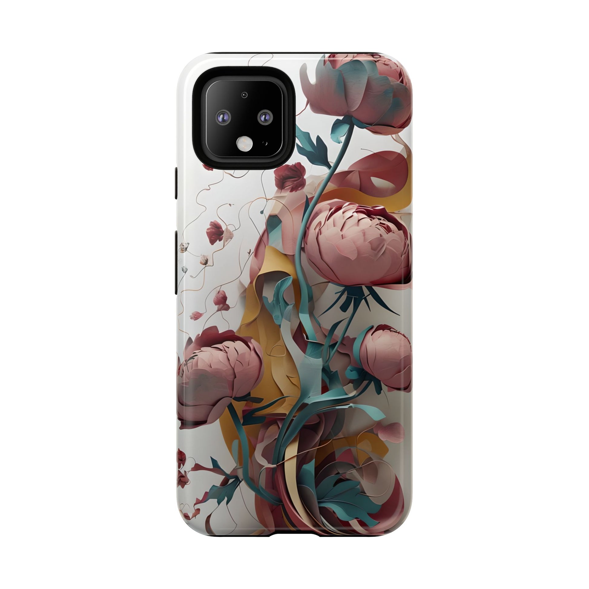 Blushing Peony Veil - Elegant Painterly Floral Google Pixel 4 Tough Phone Case - Soft Blush & Teal Peony Design