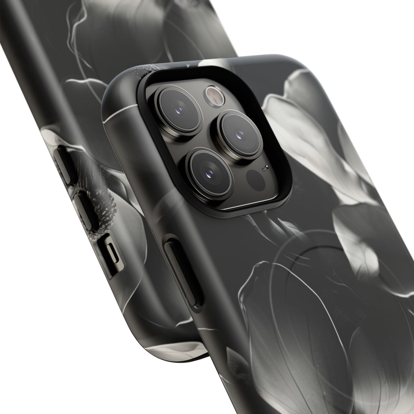 Monochrome Magnolia - Elegant Black & White Floral iPhone MagSafe Phone Case - Artistic Magnolia Design