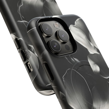 Monochrome Magnolia - Elegant Black & White Floral iPhone MagSafe Phone Case - Artistic Magnolia Design