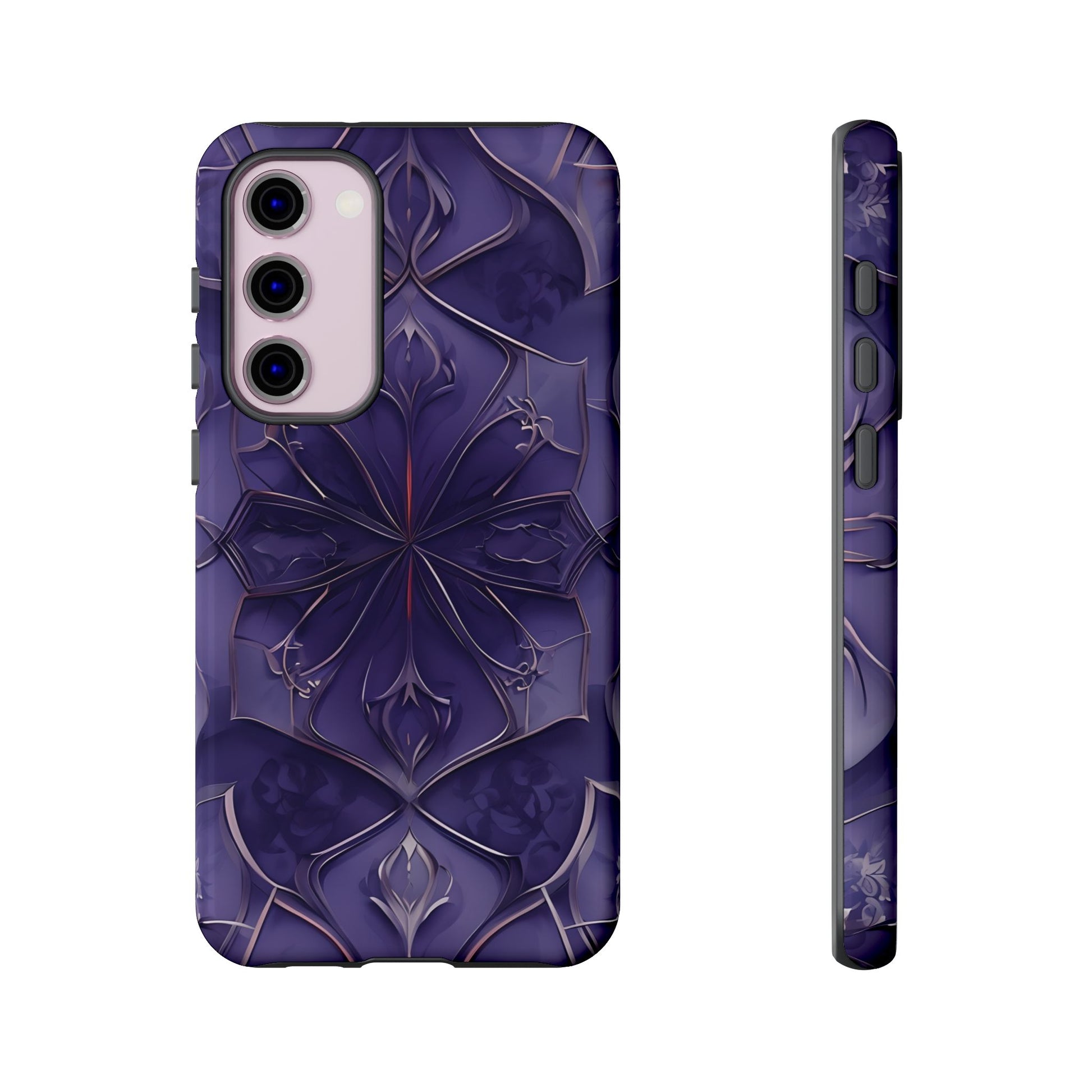 Violet Nebula - Kaleidoscope Collection Artistic Floral Burst - Samsung Galaxy S23 Plus Tough Phone Case - Bold Purple Symmetrical Design