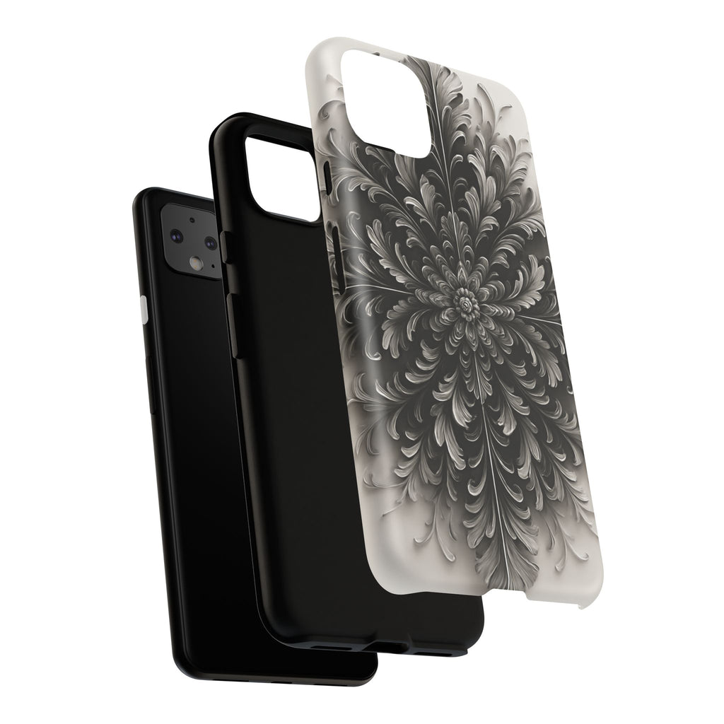 Obsidian Bloom - Elegant Black & White Google Pixel 4XL Tough Phone Case - Intricate Mandala Flower Design