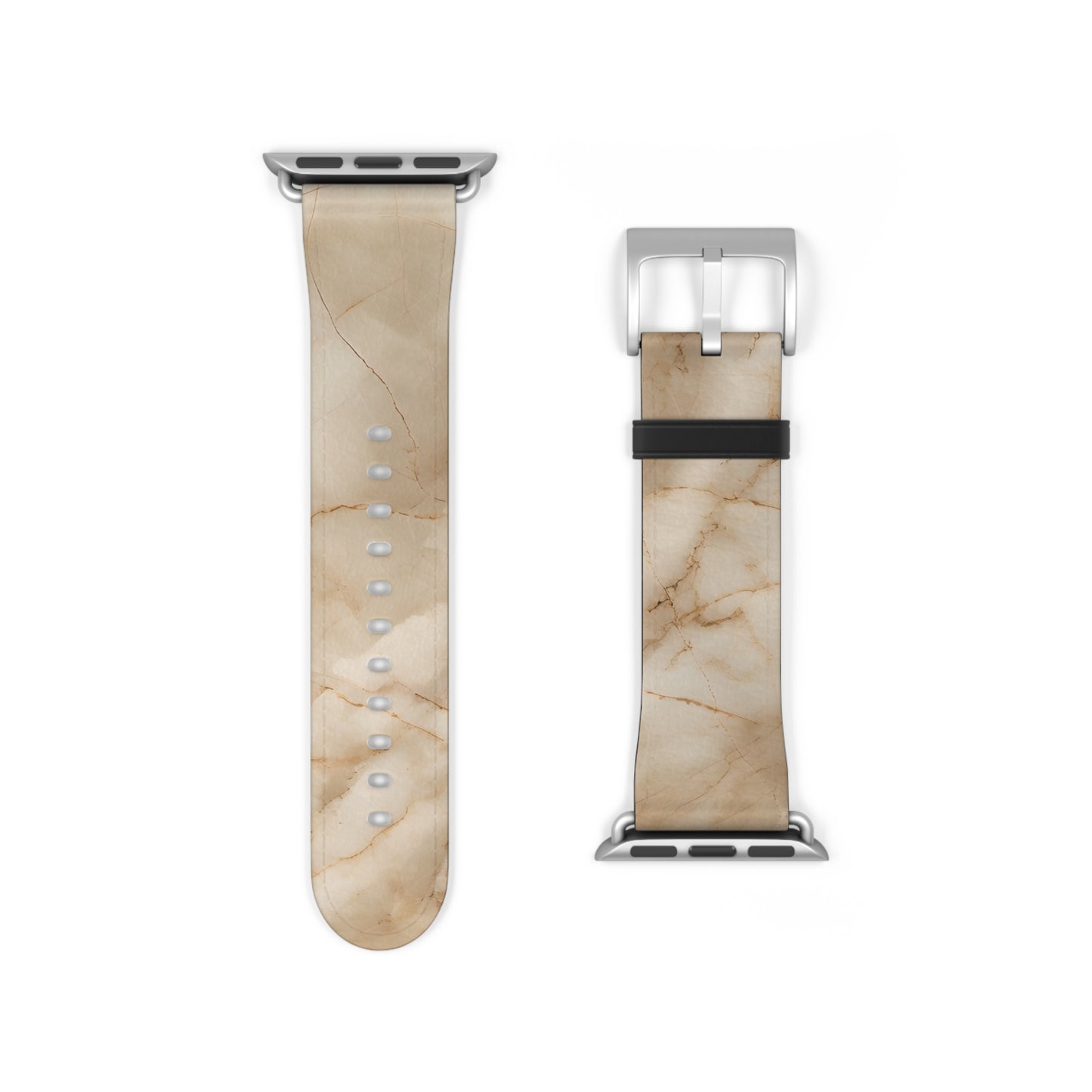 Parchment Mist Apple Watch band strap with silver clasp showing subtle marble texture in warm parchment beige