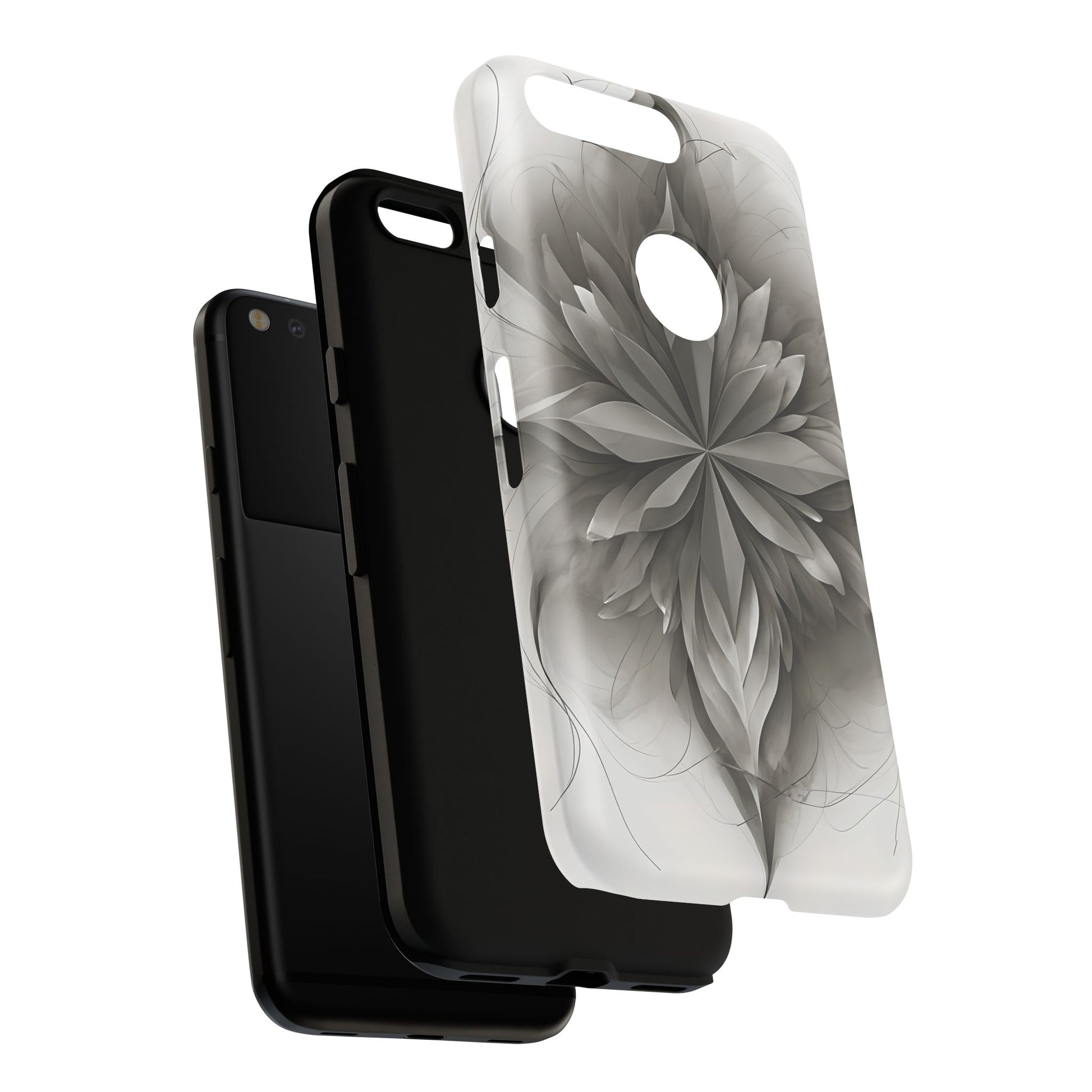Silver Lotus - Elegant Monochrome Floral Google Pixel Tough Phone Case - Modern Lotus Design